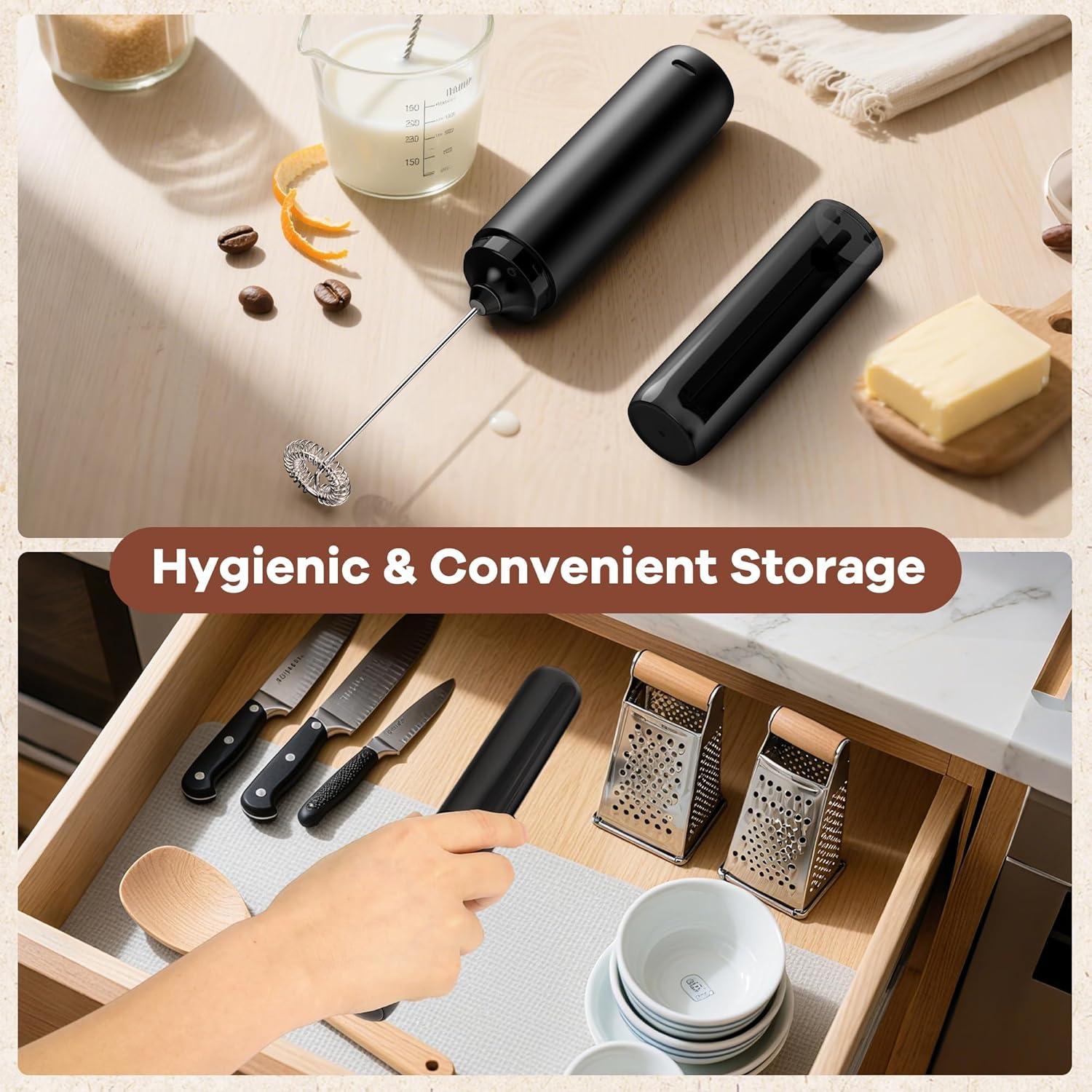 Espumador de Leche Kourice SP10 Recargable 1500mAh Negro