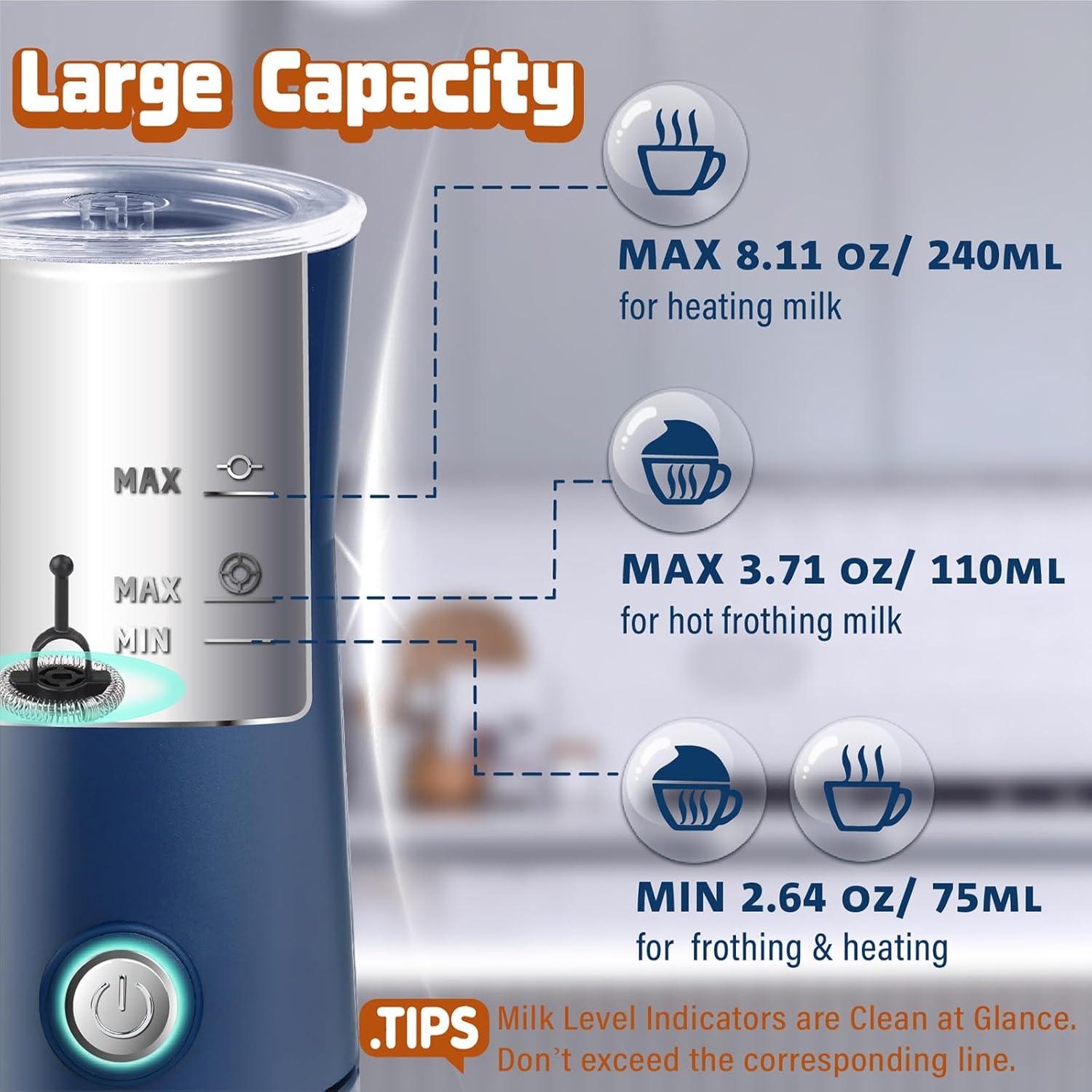 Espumador de Leche Seydere 240ml 2 en 1 Azul Eléctrico