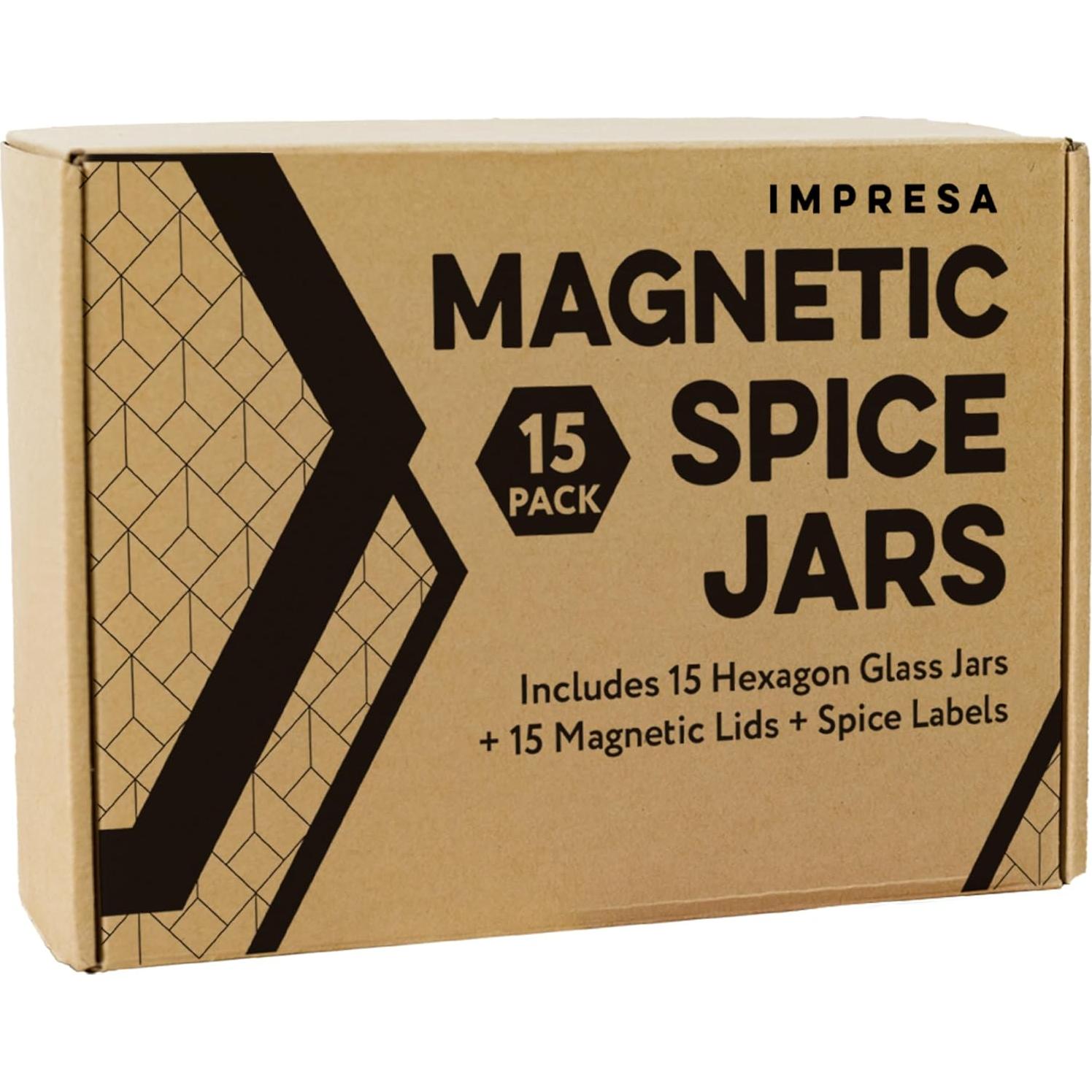Tarros Magnéticos Hexagonales Impresa para Especias - 15 Piezas