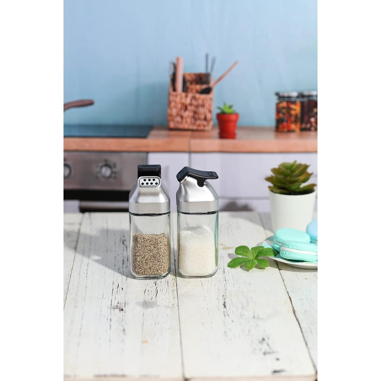 Juego de Molinillos de Sal y Pimienta J&M DESIGN - Set de 2 Botellas de Vidrio 118ml