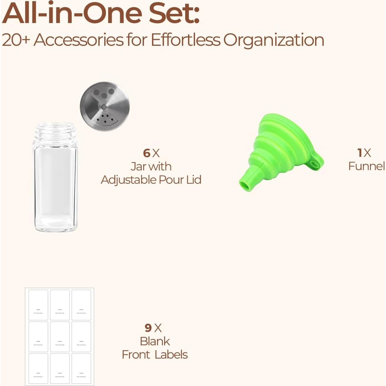 Frascos de Especias ComSaf 118ml 6PCS con Tapas Ajustables