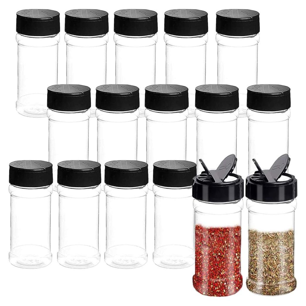 16 Tarros de Especias 100ml con Tapas Negras Qiuttnqn