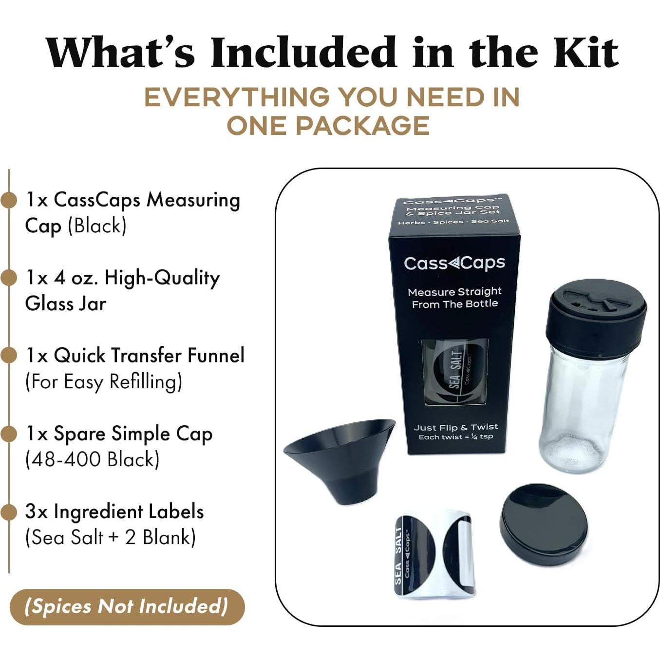 Frasco de Especias de Vidrio CassCaps 118ml con Tapa Medidora