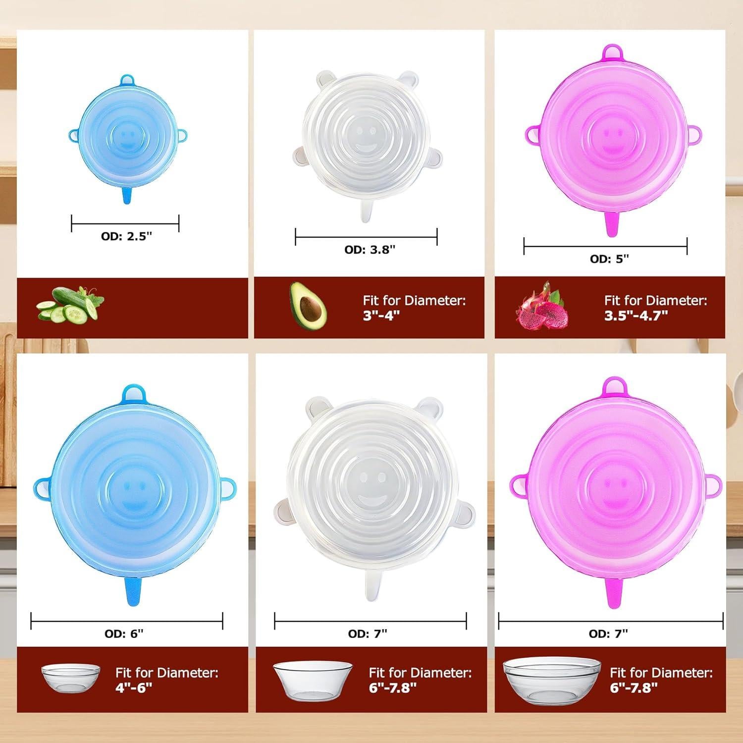 Tapas de Silicona Estirables GRIDAF - 6 Piezas Reutilizables