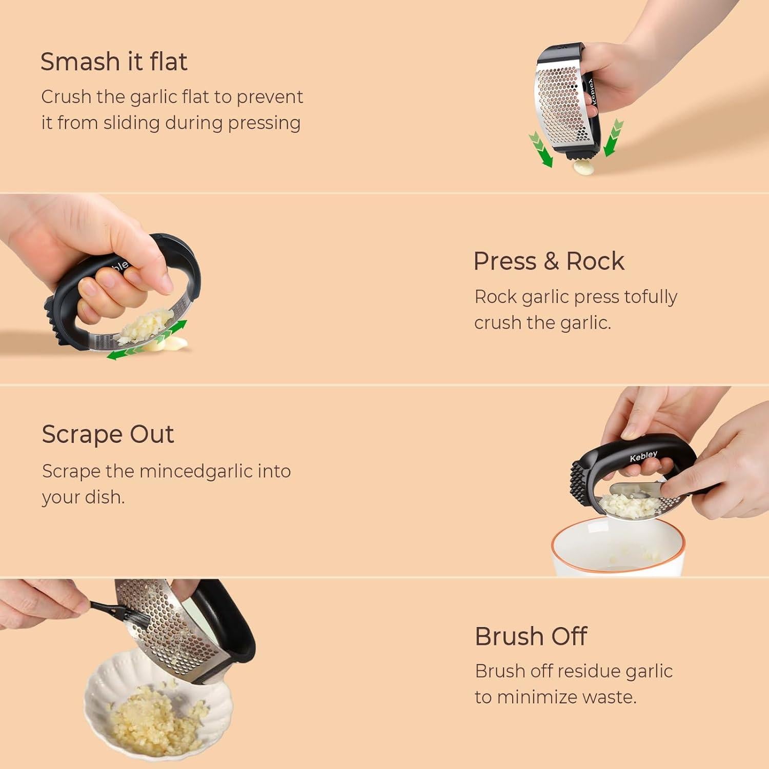 Prensa de Ajo Kebley de Acero Inoxidable, Picador y Martillo