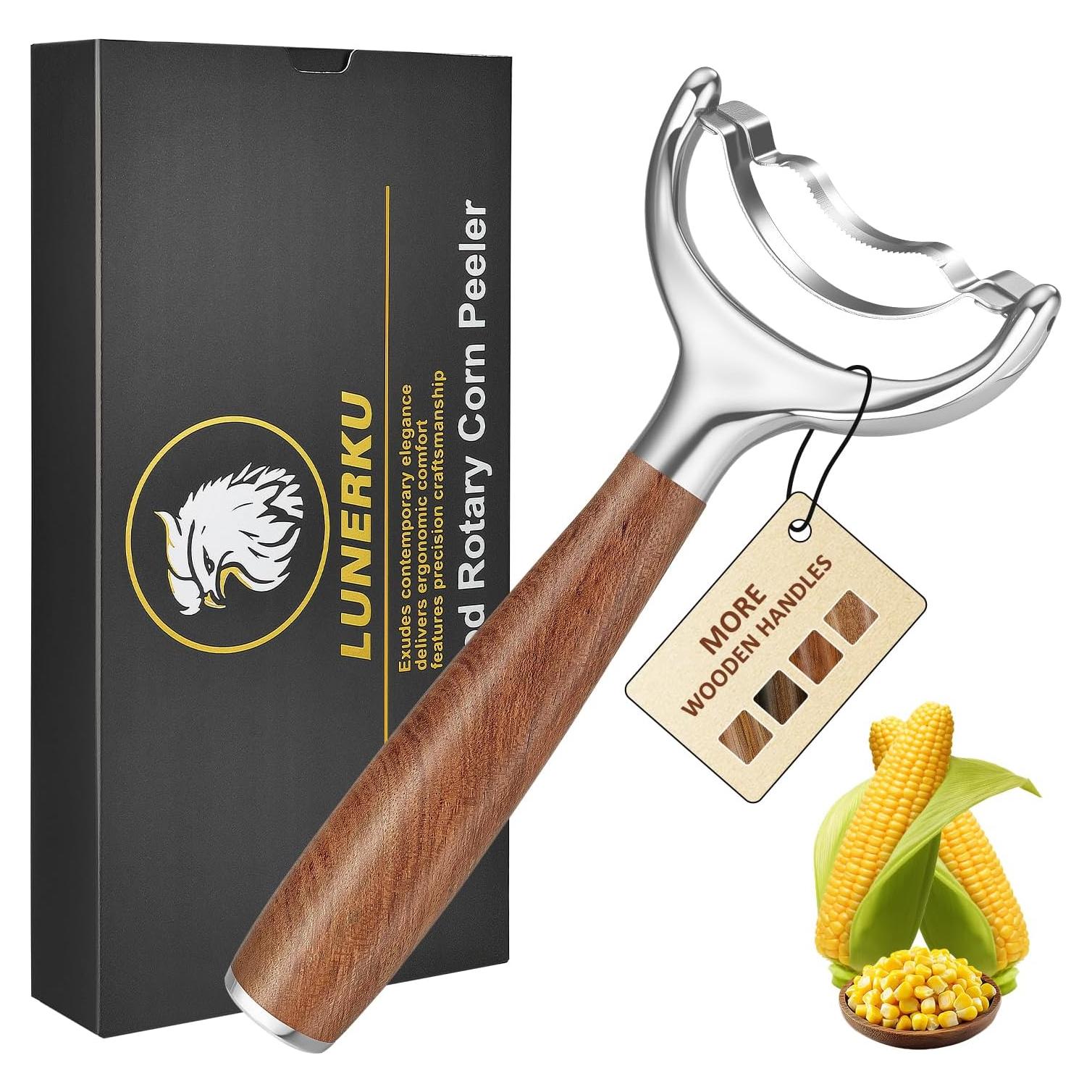 Pelador de Maíz LUNERKU de Acero Inoxidable con Mango de Madera