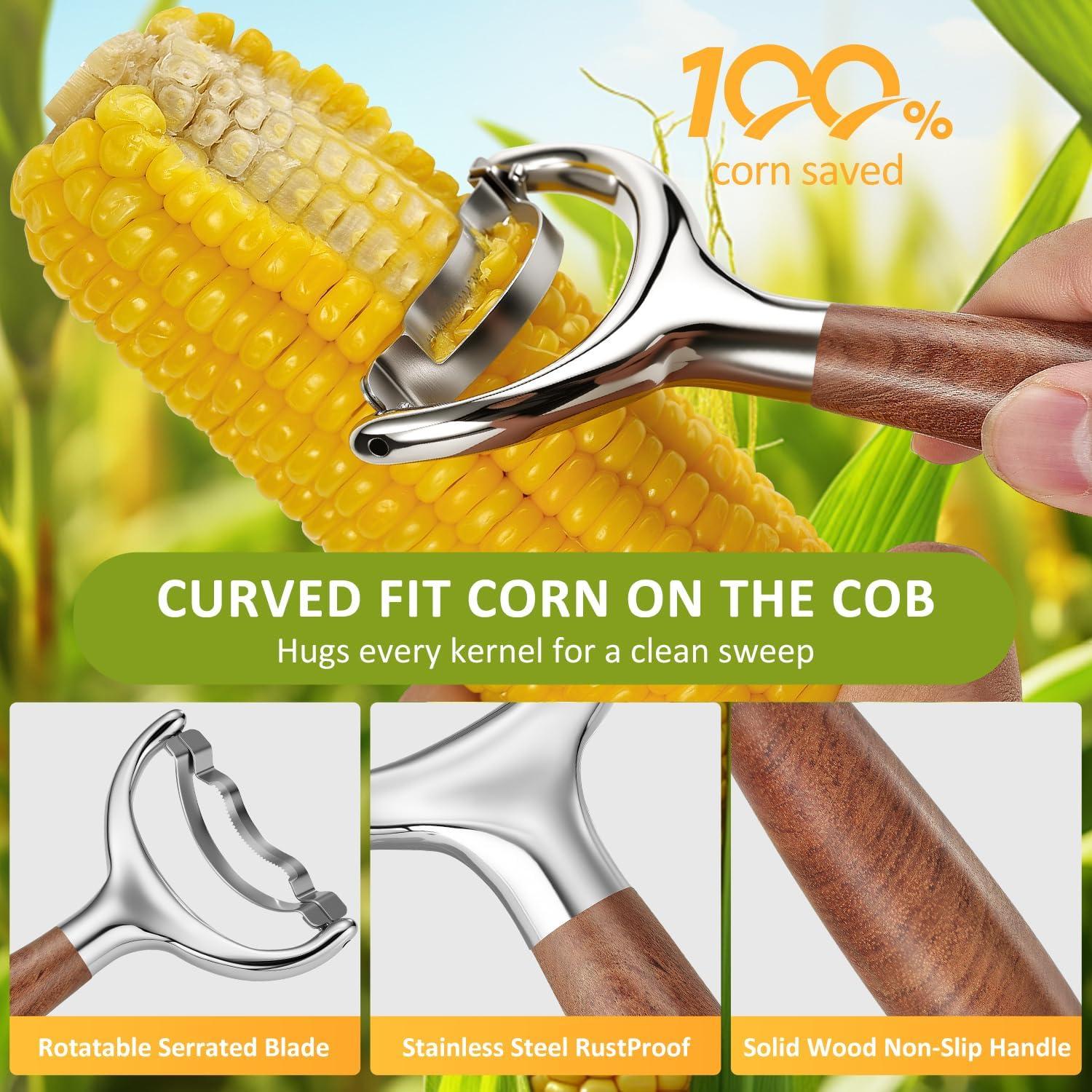 Pelador de Maíz LUNERKU de Acero Inoxidable con Mango de Madera