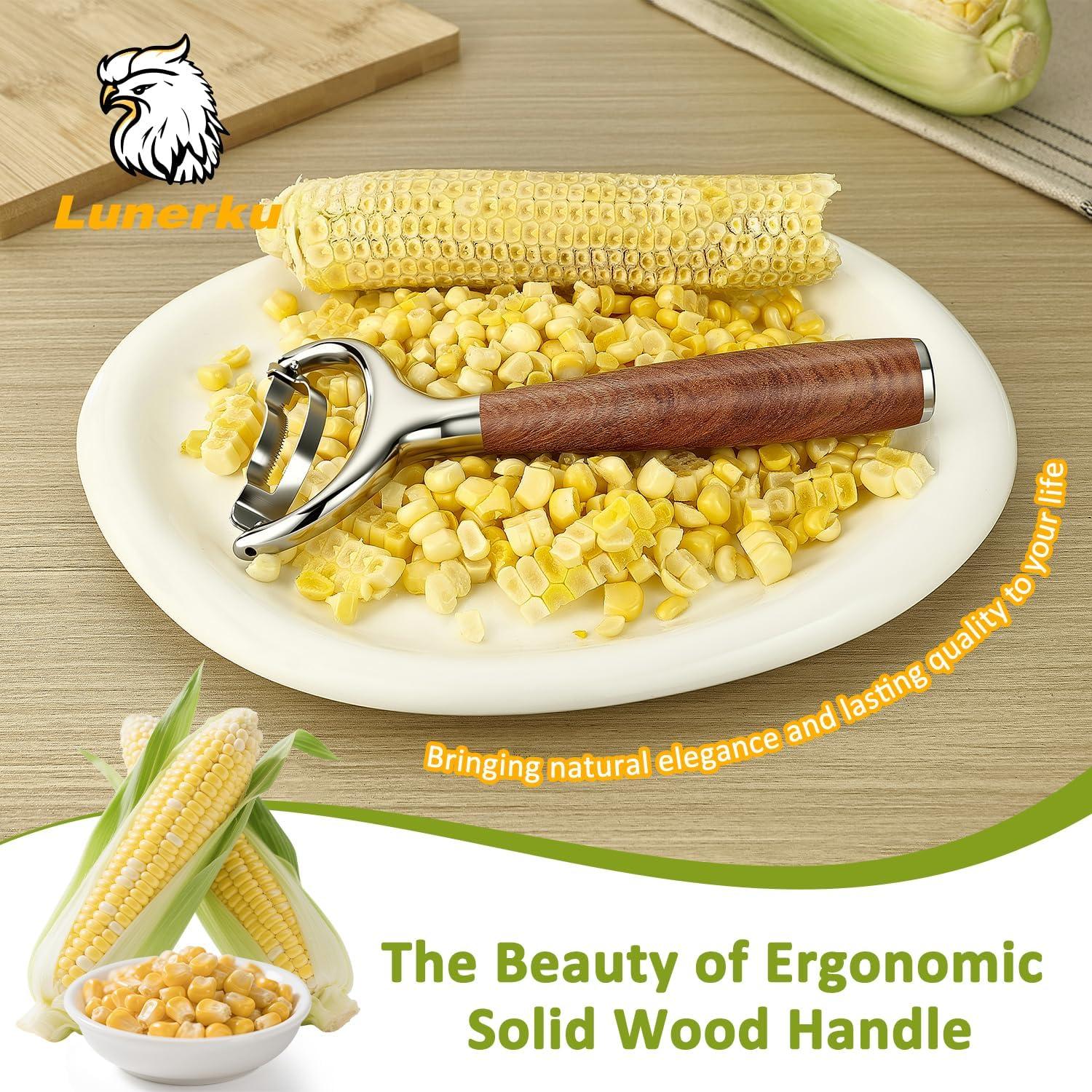 Pelador de Maíz LUNERKU de Acero Inoxidable con Mango de Madera