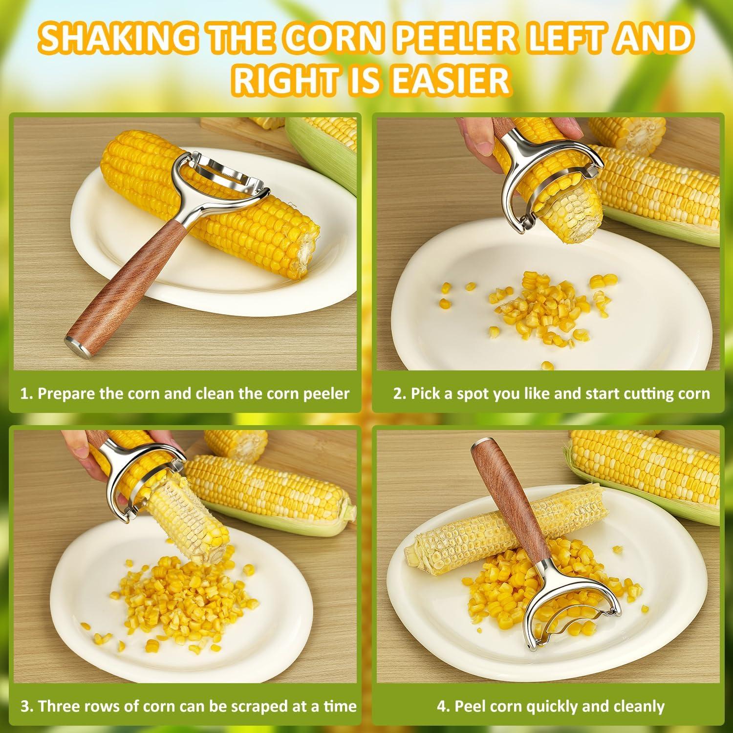 Pelador de Maíz LUNERKU de Acero Inoxidable con Mango de Madera