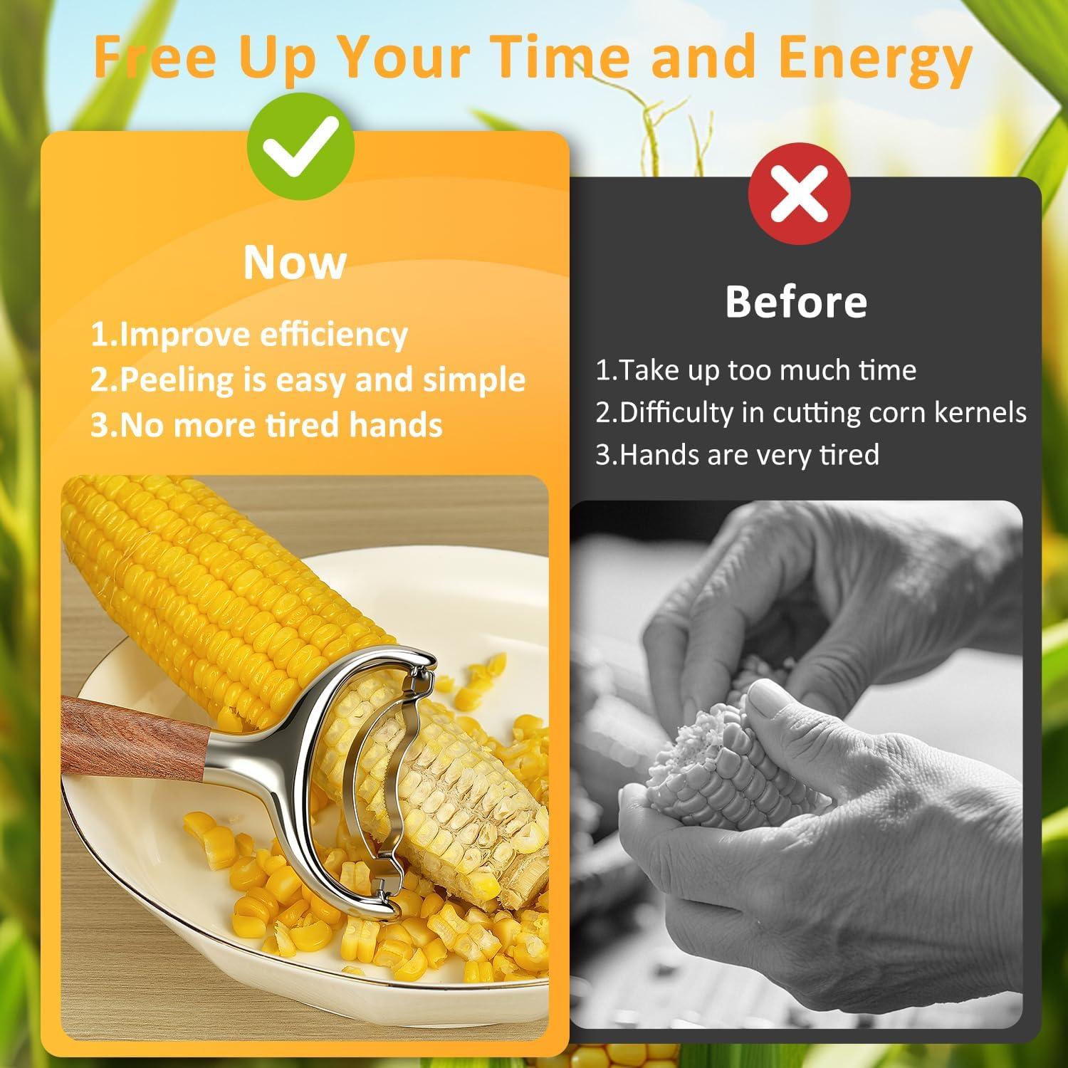 Pelador de Maíz LUNERKU de Acero Inoxidable con Mango de Madera