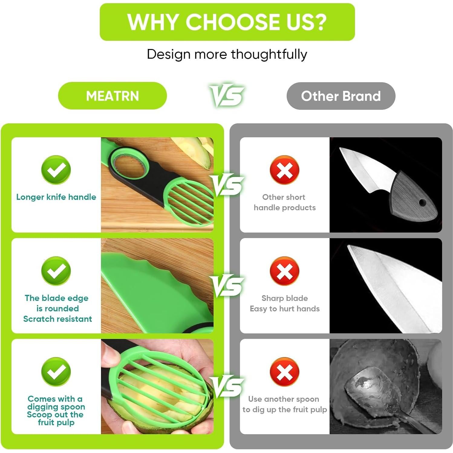 Cortador de Aguacate 3-en-1 Ebecuoa Acero Inoxidable Verde