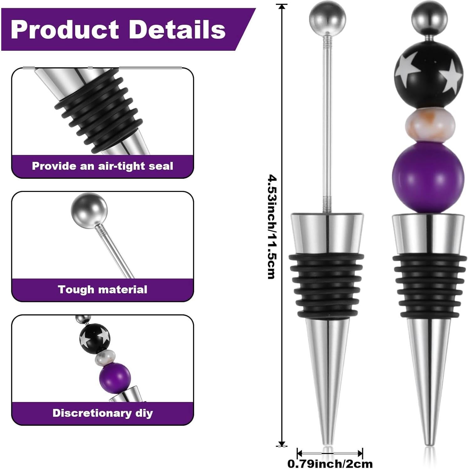 24 Tapones de Vino Reutilizables Lemecima con Perlas Decorativas