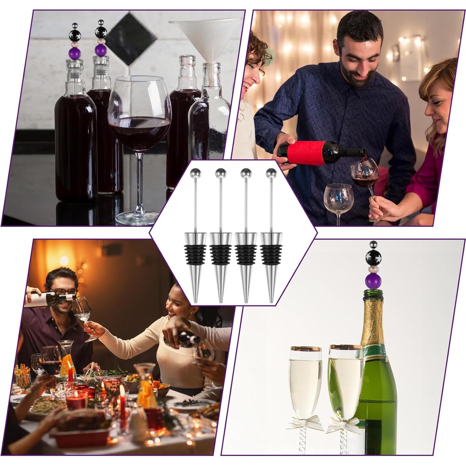 24 Tapones de Vino Reutilizables Lemecima con Perlas Decorativas