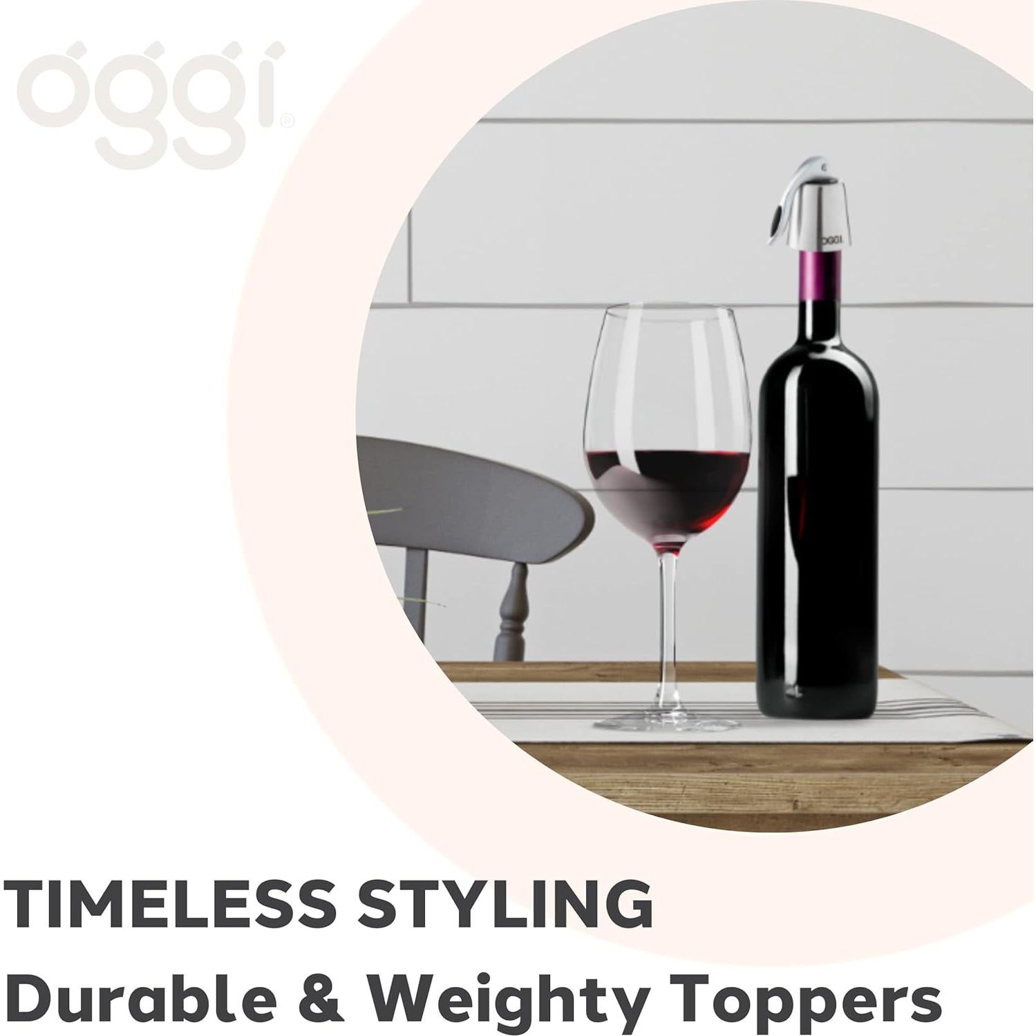 Juego de 2 Tapones de Vino OGGI Acero Inoxidable Hermético