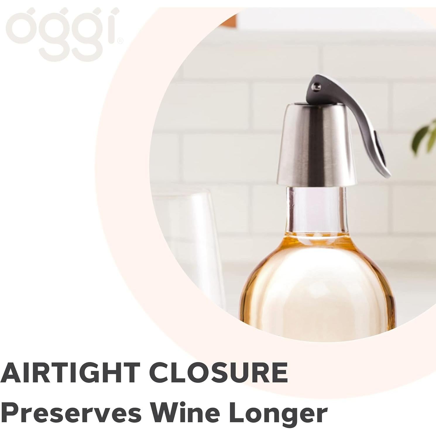 Juego de 2 Tapones de Vino OGGI Acero Inoxidable Hermético