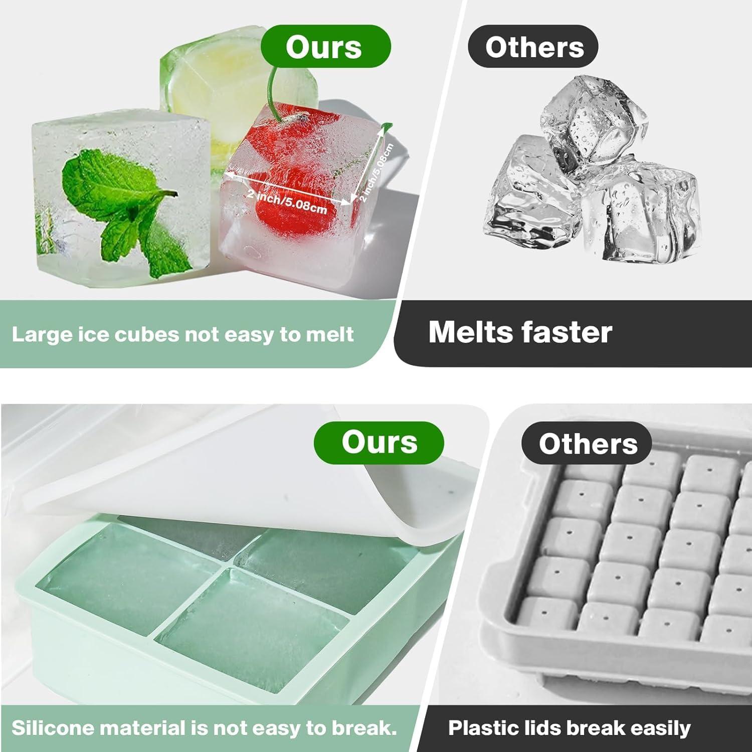 Bandeja de Hielo Grande Deeoutlife - 2 Moldes Cuadrados 5.08 cm