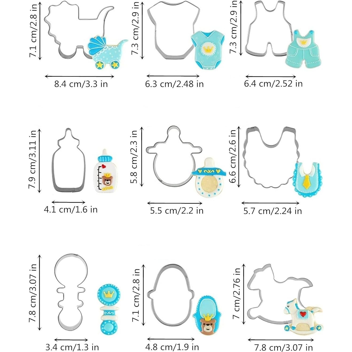 Juego de Cortadores de Galletas Baby Shower Comais 9 Piezas Acero Inoxidable