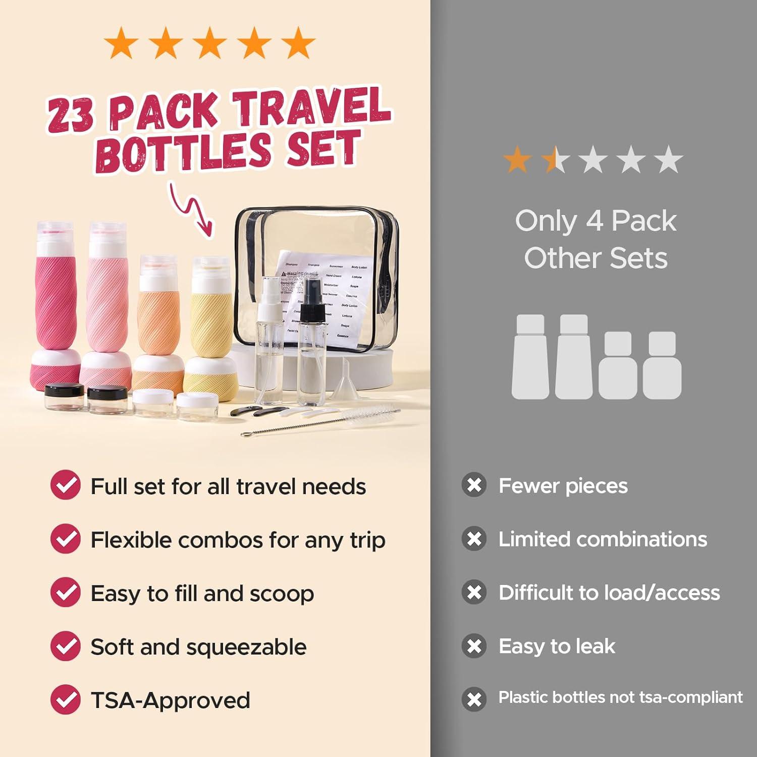 Kit de Botellas de Viaje LitBear 23 Piezas Aprobadas por TSA