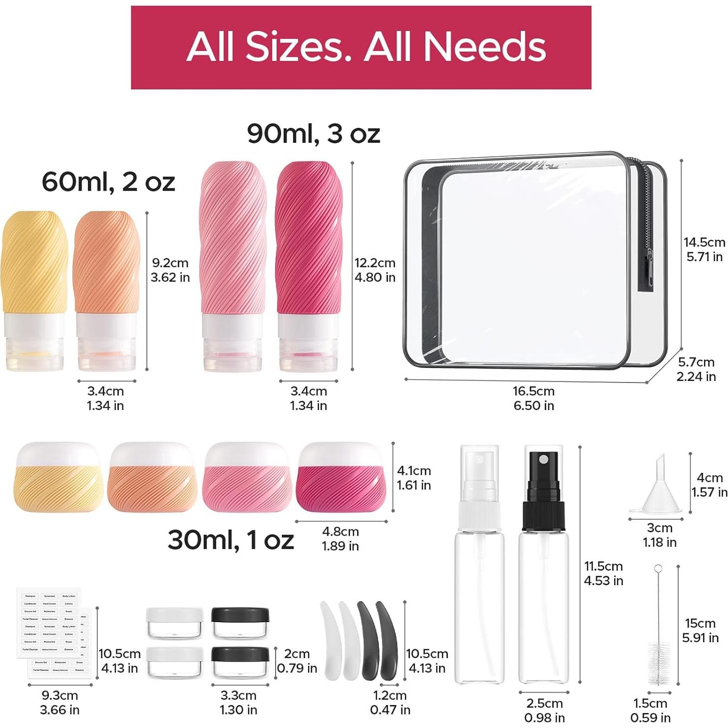 Kit de Botellas de Viaje LitBear 23 Piezas Aprobadas por TSA