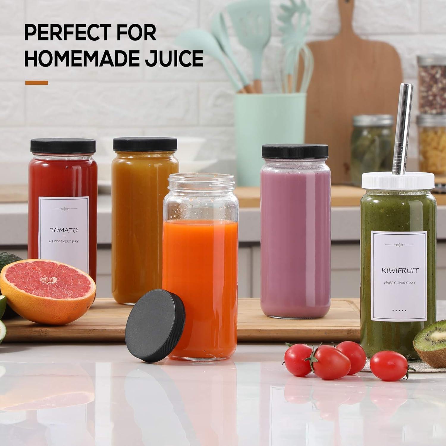 Pack de 8 Botellas de Vidrio AOZITA 16oz con Popotes y Tapas