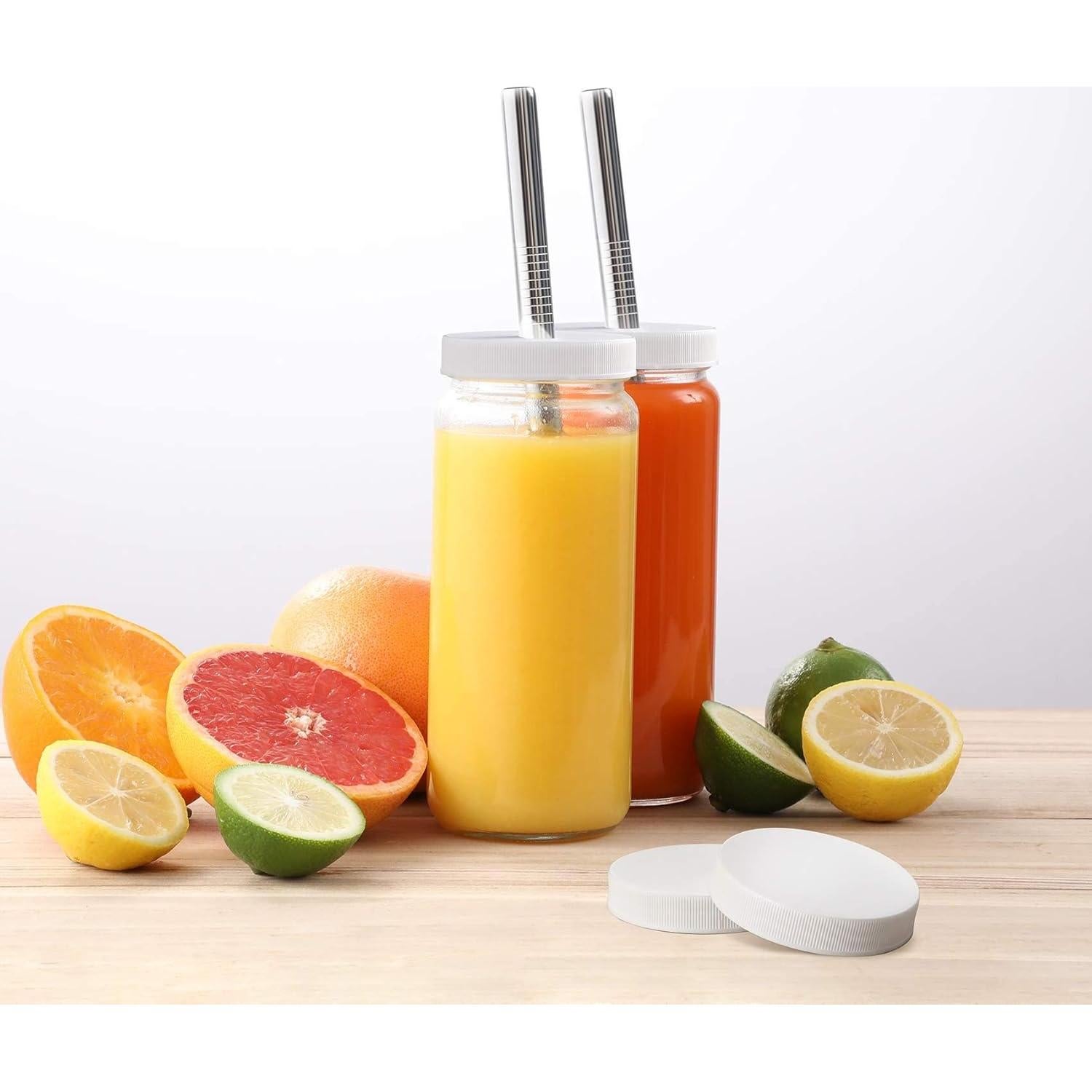 Pack de 8 Botellas de Vidrio AOZITA 16oz con Popotes y Tapas