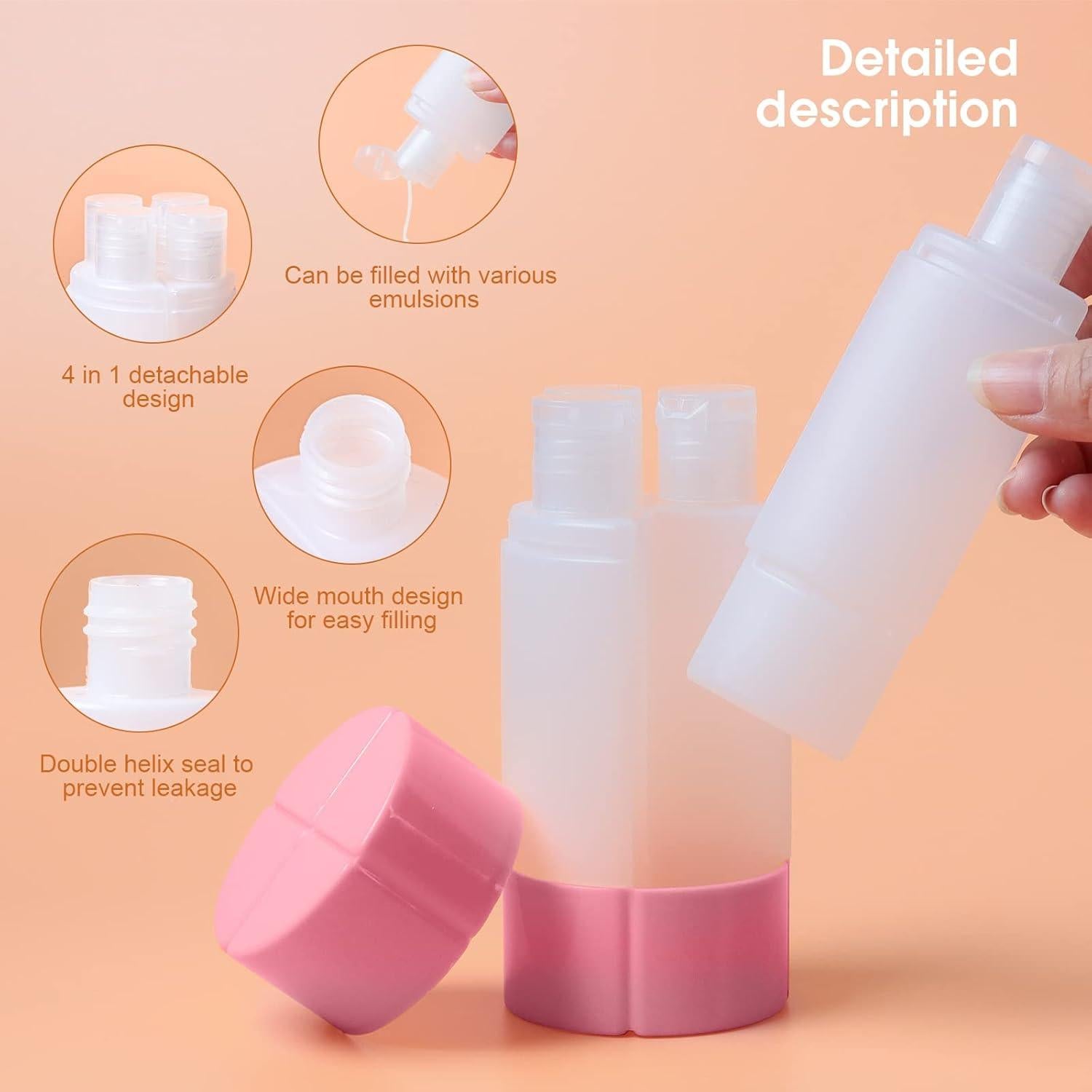 Botella de Viaje Olatay 4-en-1 Aprobada TSA 240ml Rosa