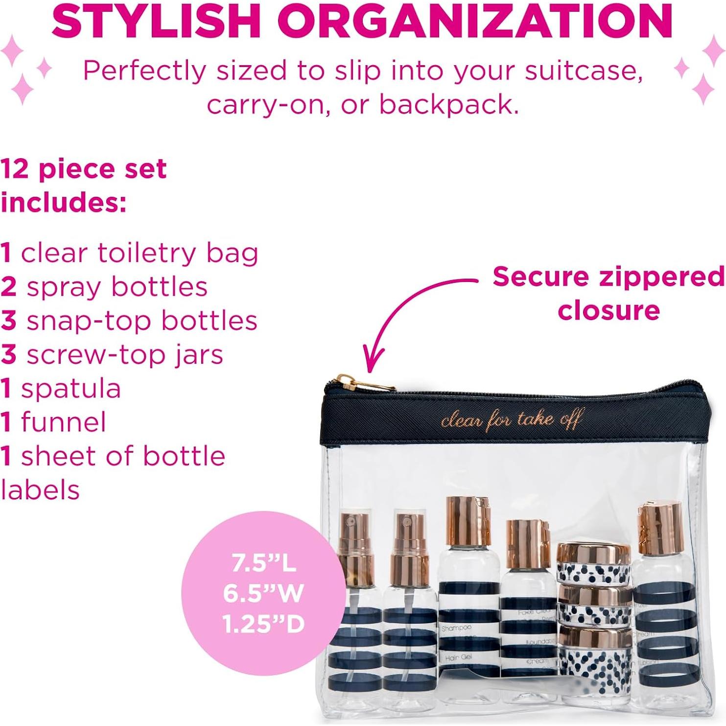 Kit de Aseo de Viaje Miamica 12 Piezas Aprobado por TSA