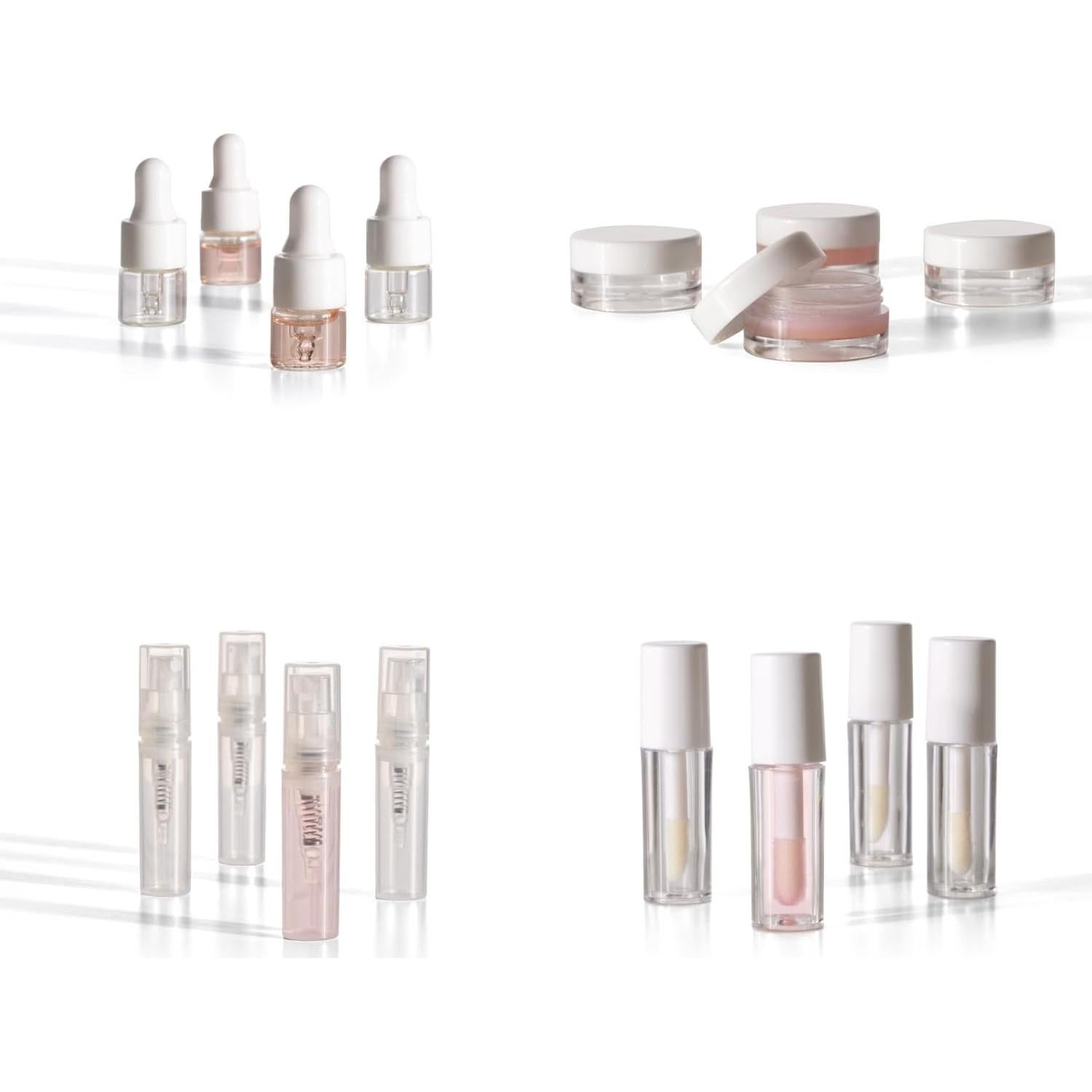 Set de Mini Envases Cosméticos VESSARA - 4 Botellas, 4 Tubos, 4 Tarros, 4 Sprays