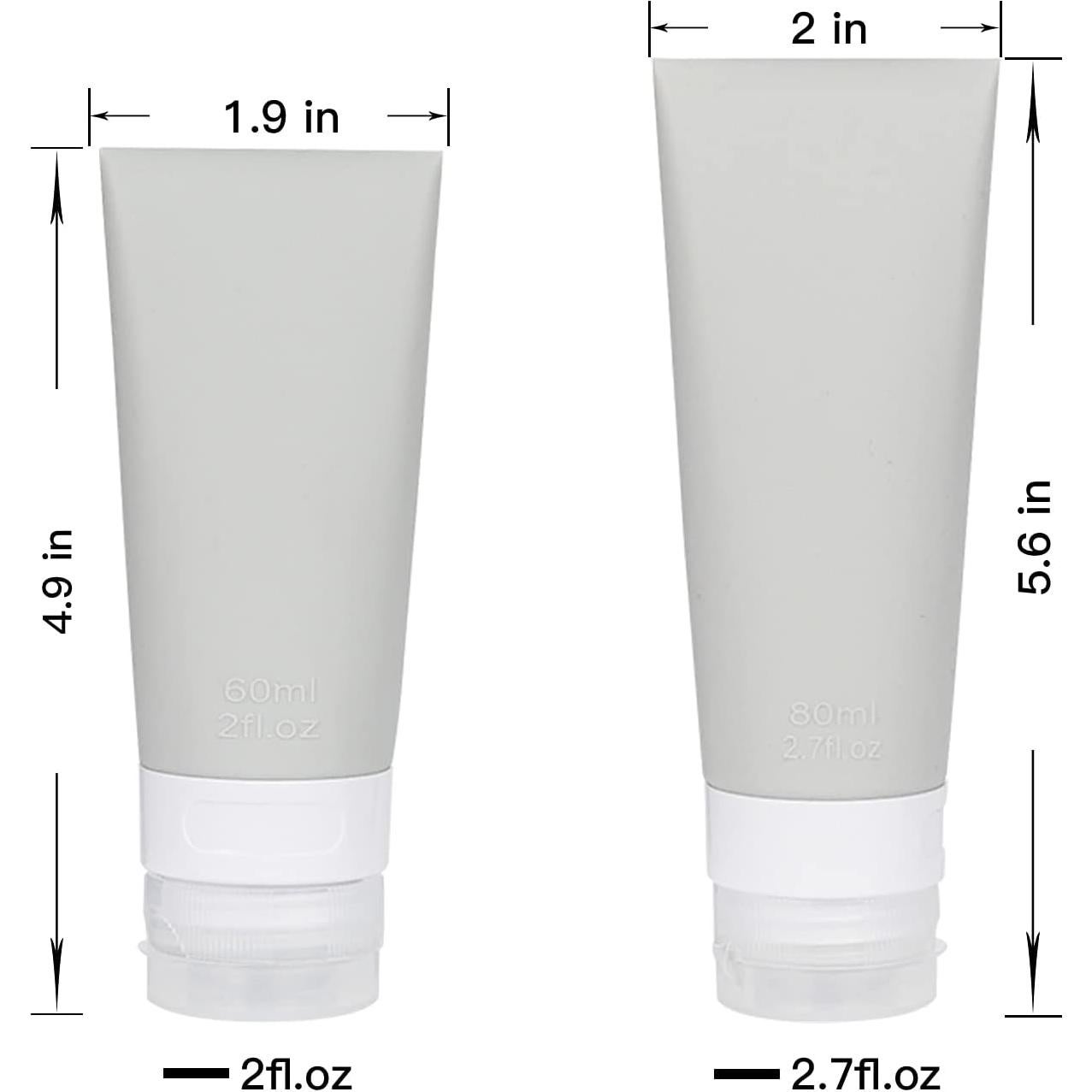 Juego de Botellas de Viaje Silicona 6 Piezas 80ml 60ml - Rosa Verde Gris