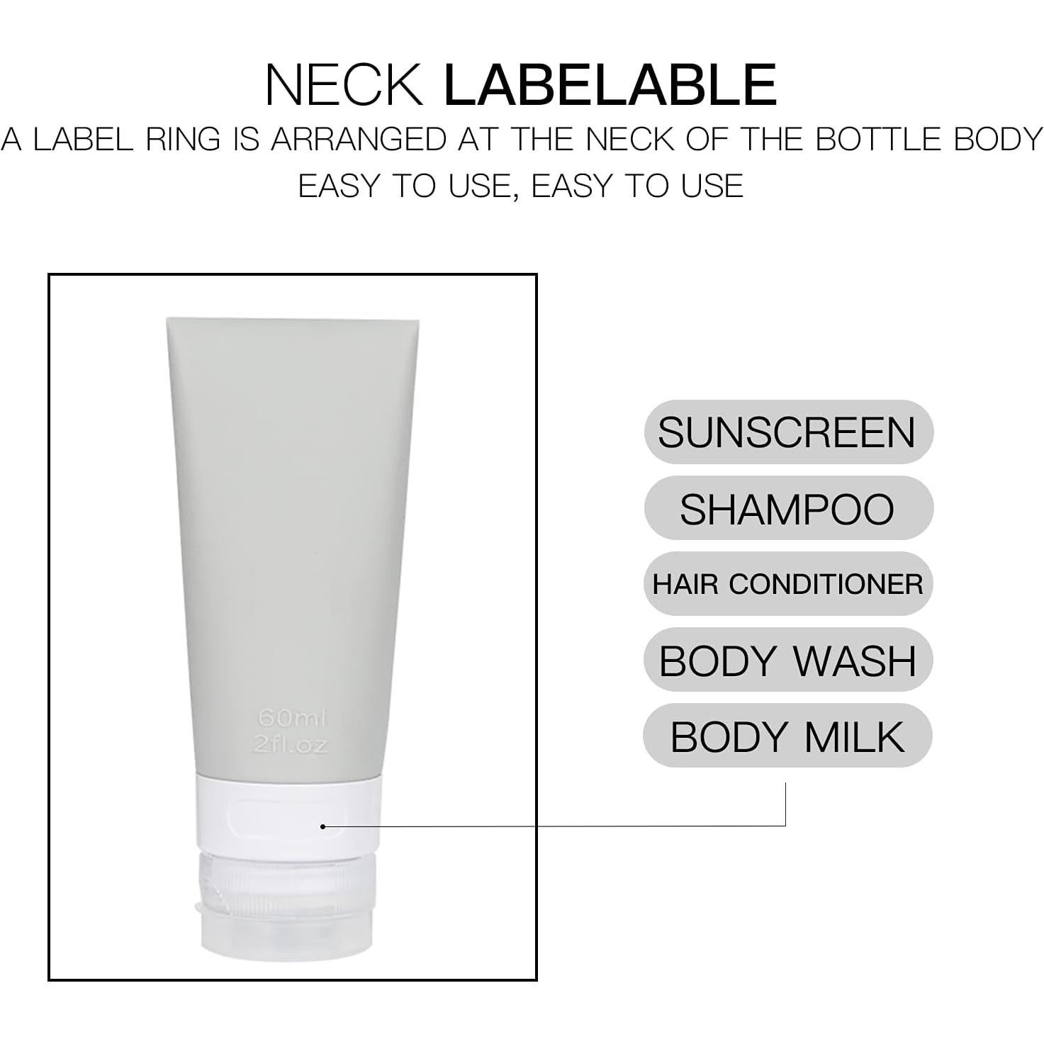 Juego de Botellas de Viaje Silicona 6 Piezas 80ml 60ml - Rosa Verde Gris