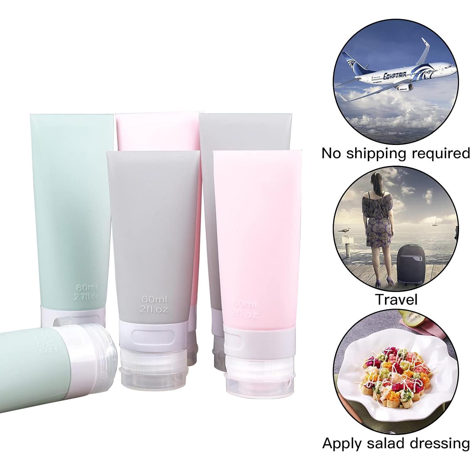 Juego de Botellas de Viaje Silicona 6 Piezas 80ml 60ml - Rosa Verde Gris