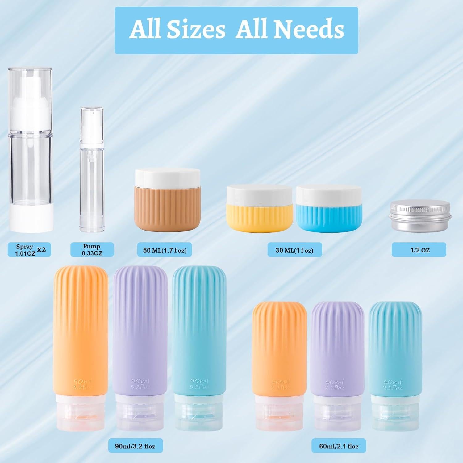 Set de Botellas de Viaje Silicona KOUWICH 25 Piezas TSA