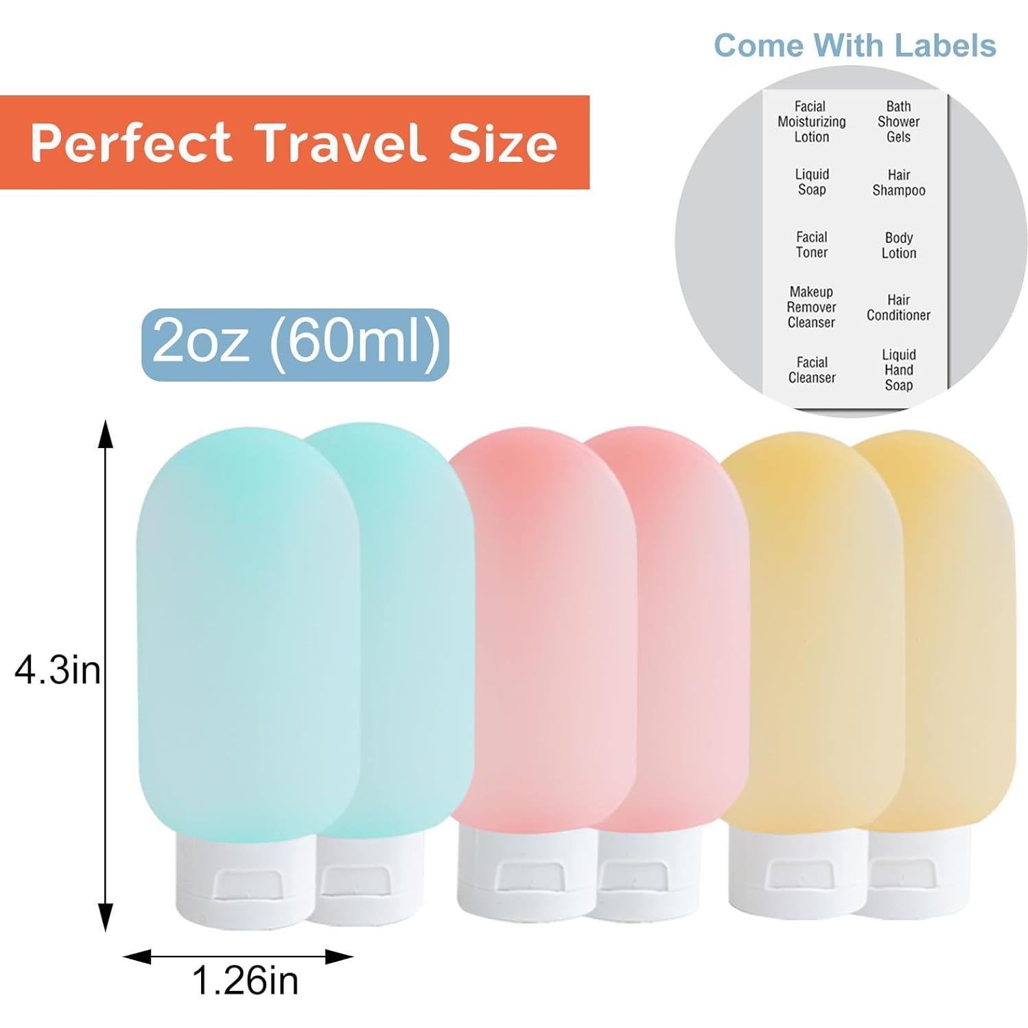 Botellas de Viaje DEWSENSI 6 Pack 2 oz Aprobadas por TSA