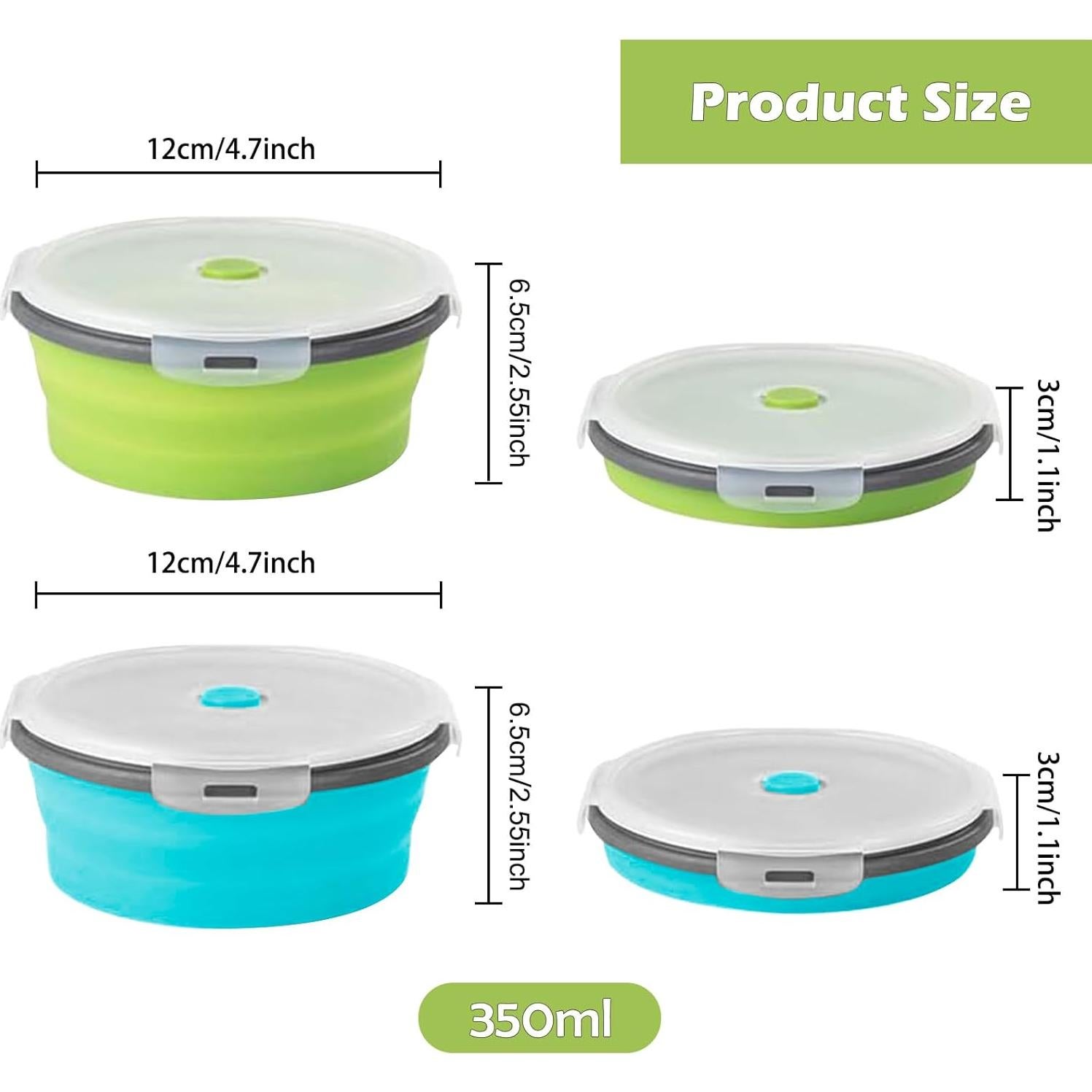 2 Tazones Plegables de Silicona APPVIP 350 ml Apto Microondas