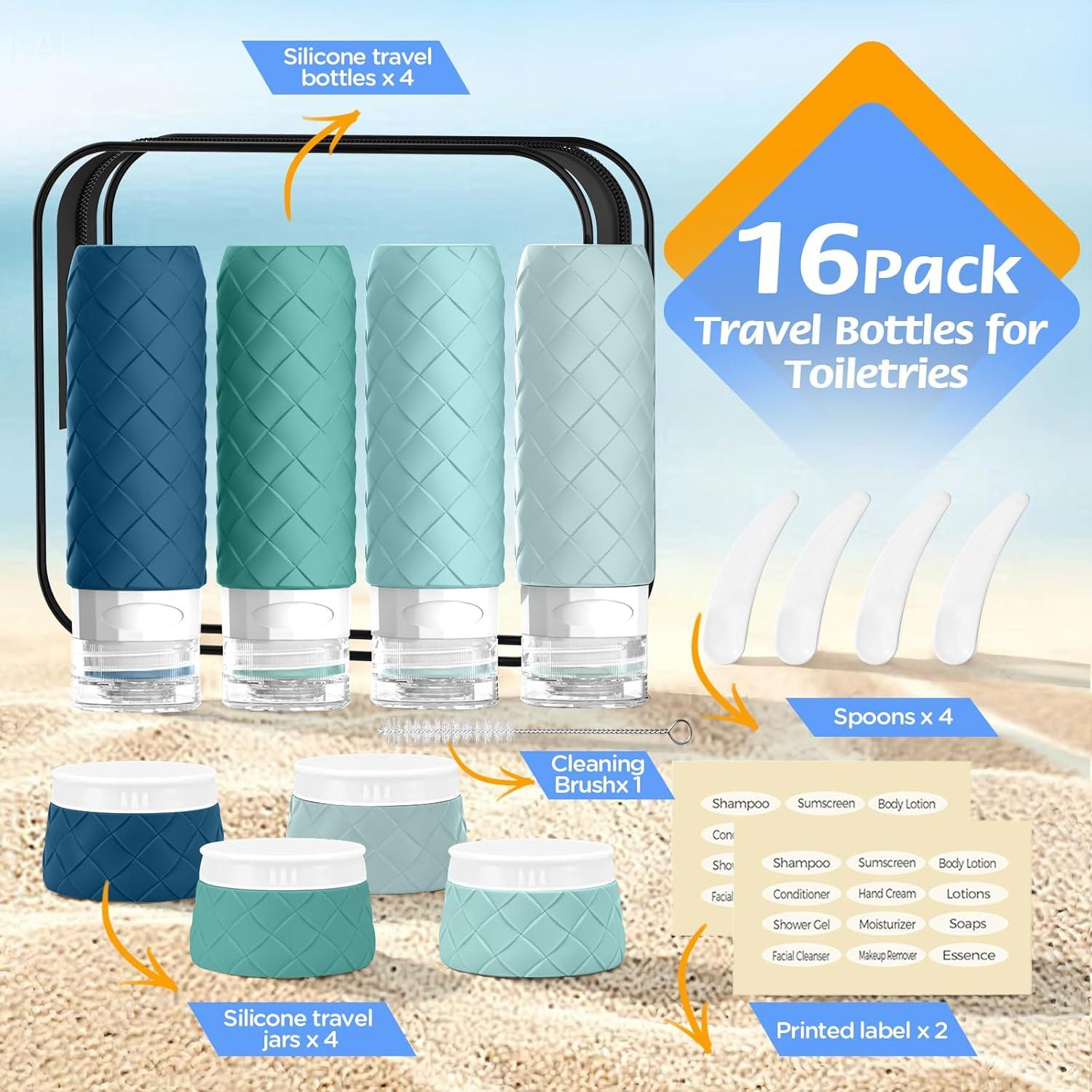 Set de Viaje 16 Piezas Silevoler Botellas y Tarros Aprobados TSA