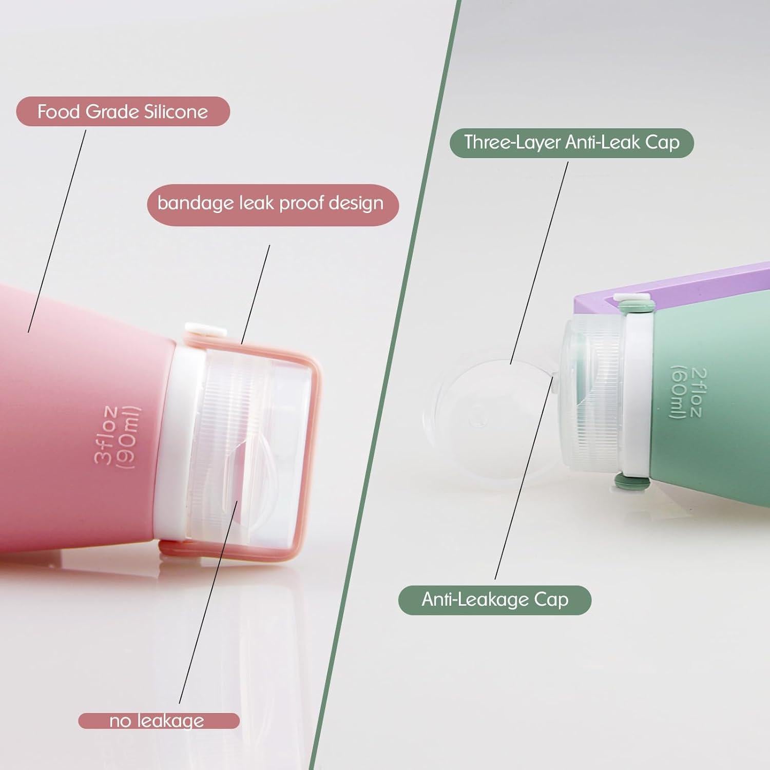 Juego de 4 Botellas de Viaje Reutilizables Chiegeguu 90ml