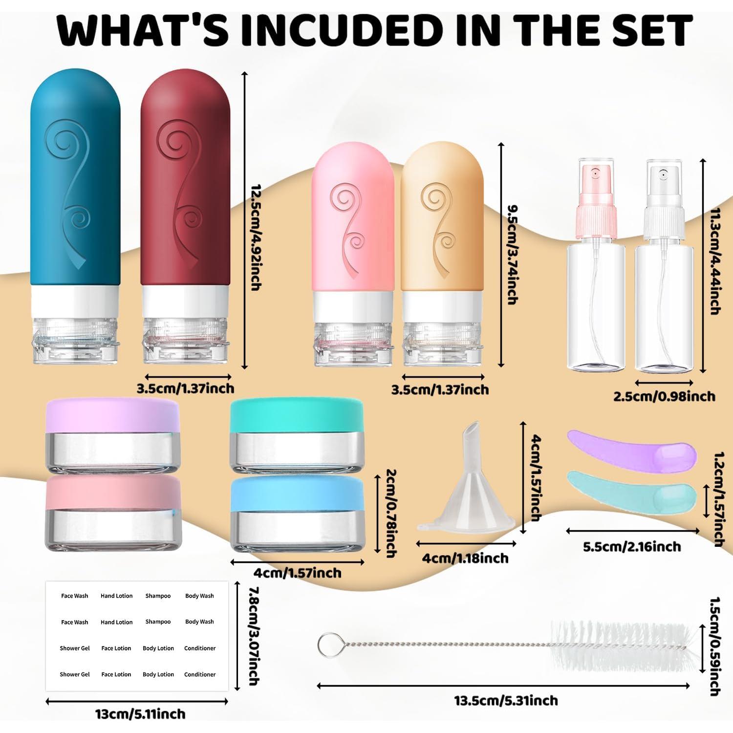 Juego de 16 Botellas de Viaje Silicona Vodvob 60ml 90ml A Prueba de Fugas