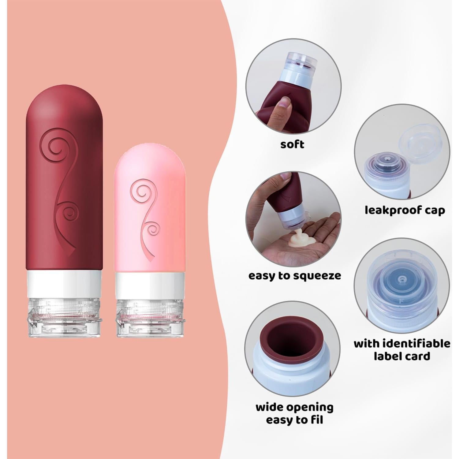 Juego de 16 Botellas de Viaje Silicona Vodvob 60ml 90ml A Prueba de Fugas