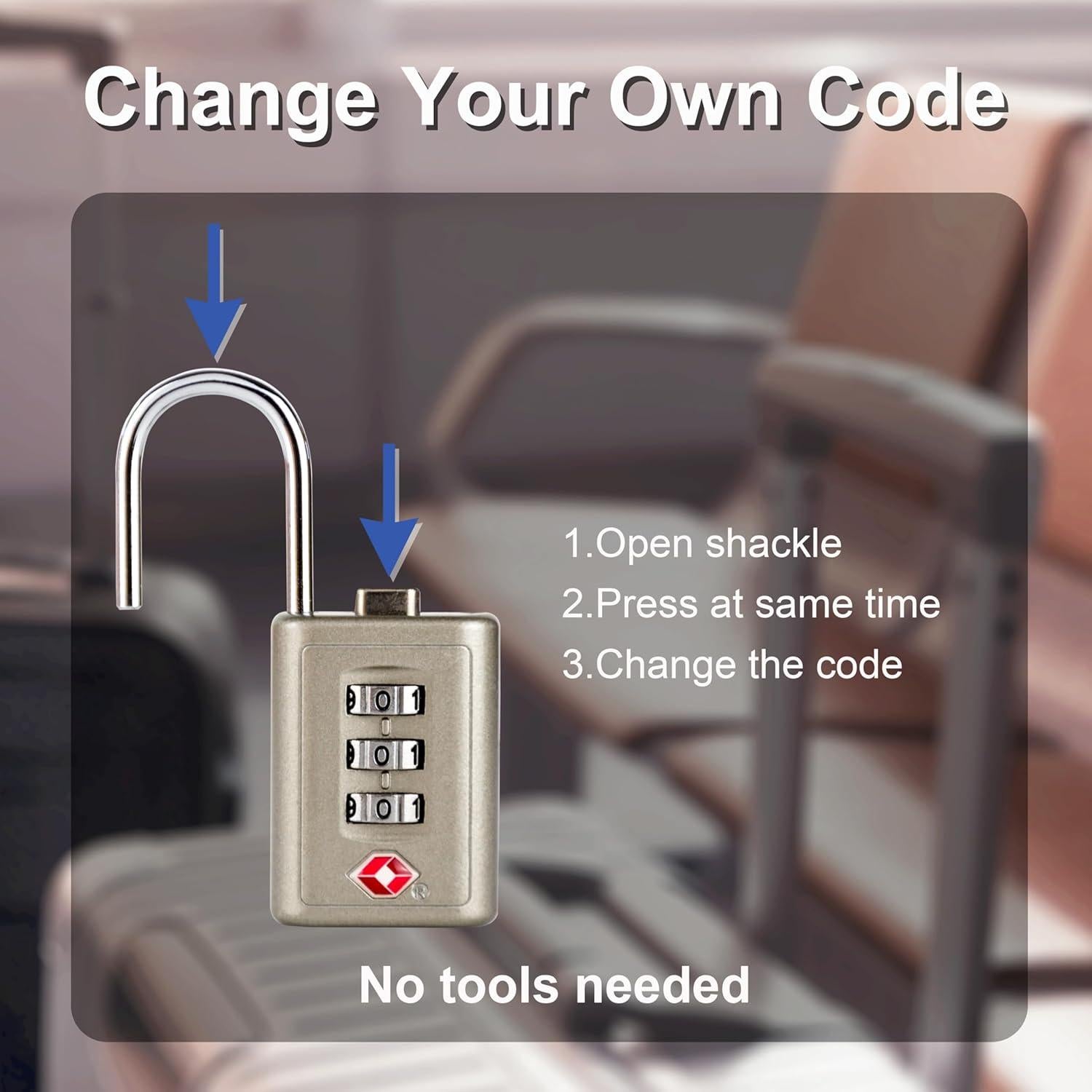 Candado de Combinación TSA Arkali 3 Dígitos Antirrobo Metal