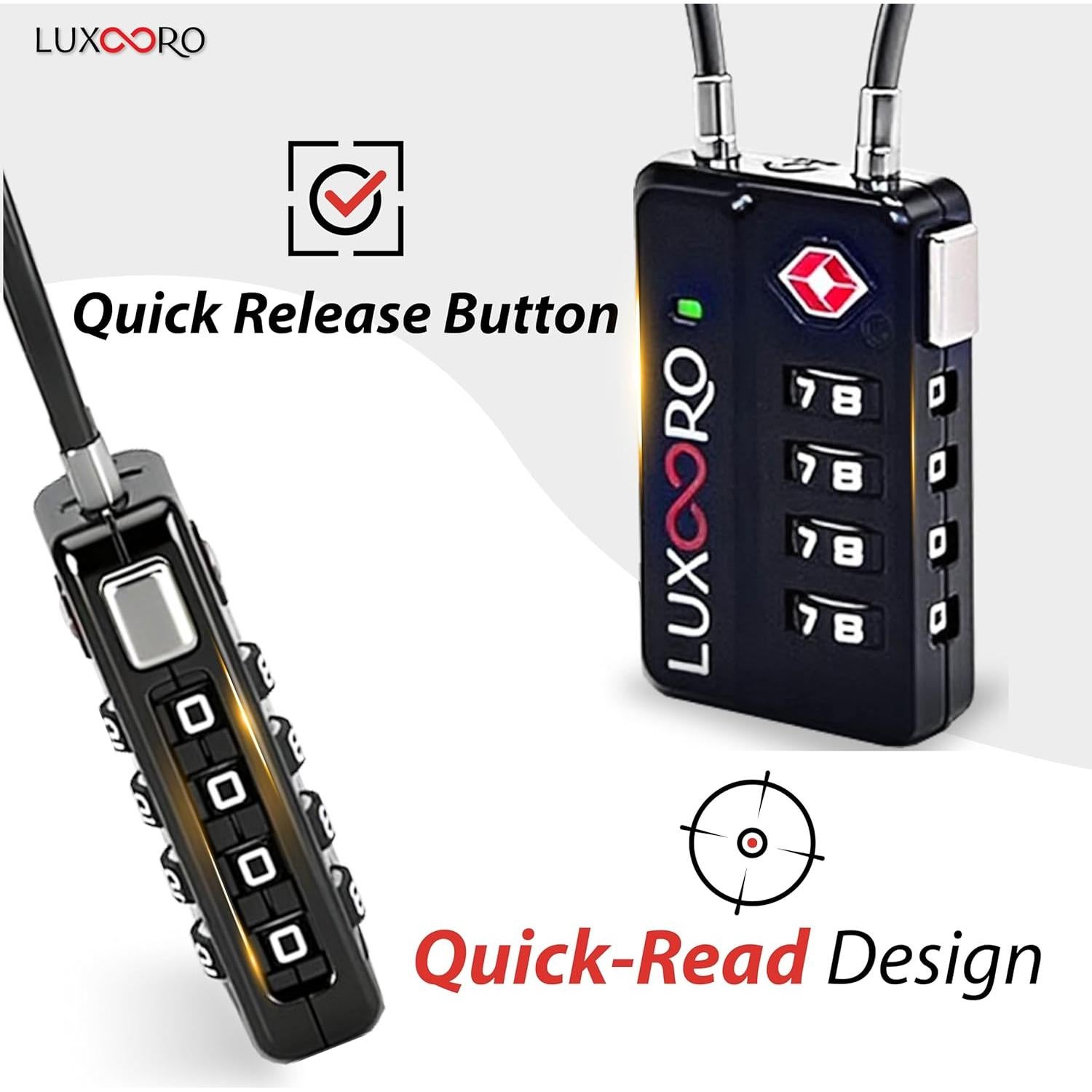 Candado de Equipaje LUXOORO TSA 4 Dígitos Negro 2 Paquete