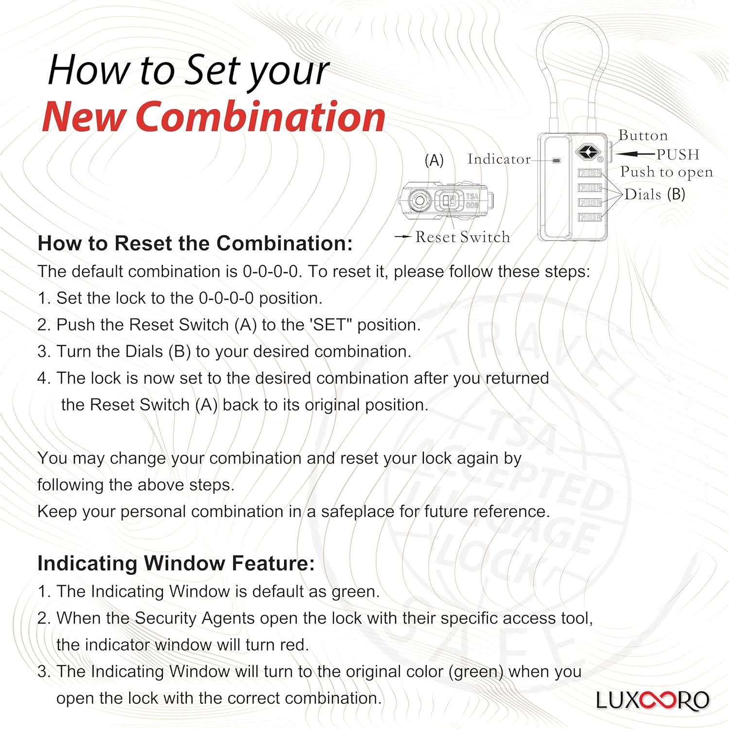 Candado de Equipaje LUXOORO TSA 4 Dígitos Negro 2 Paquete