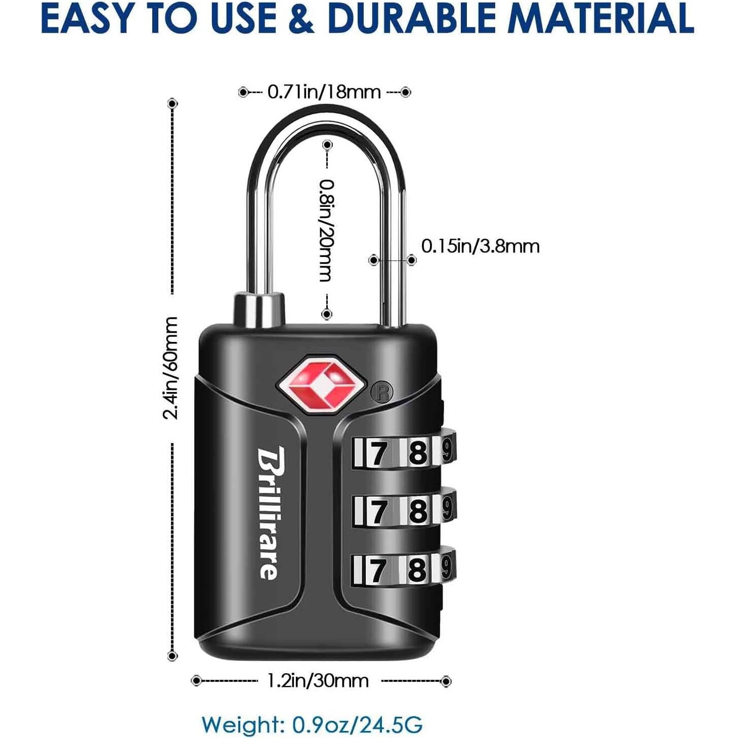 Paquete de 4 Candados de Combinación TSA Brillirare Negro