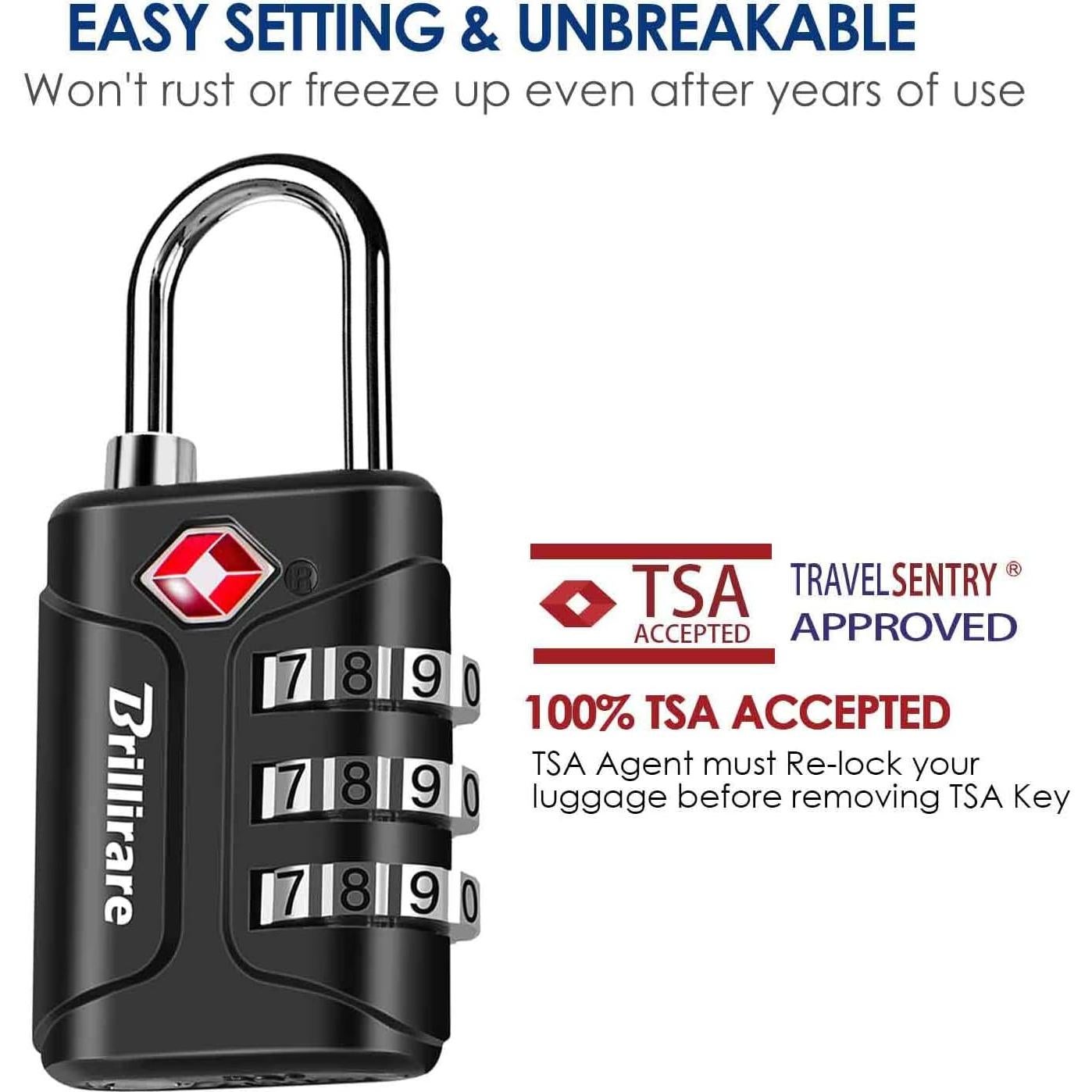 Paquete de 4 Candados de Combinación TSA Brillirare Negro
