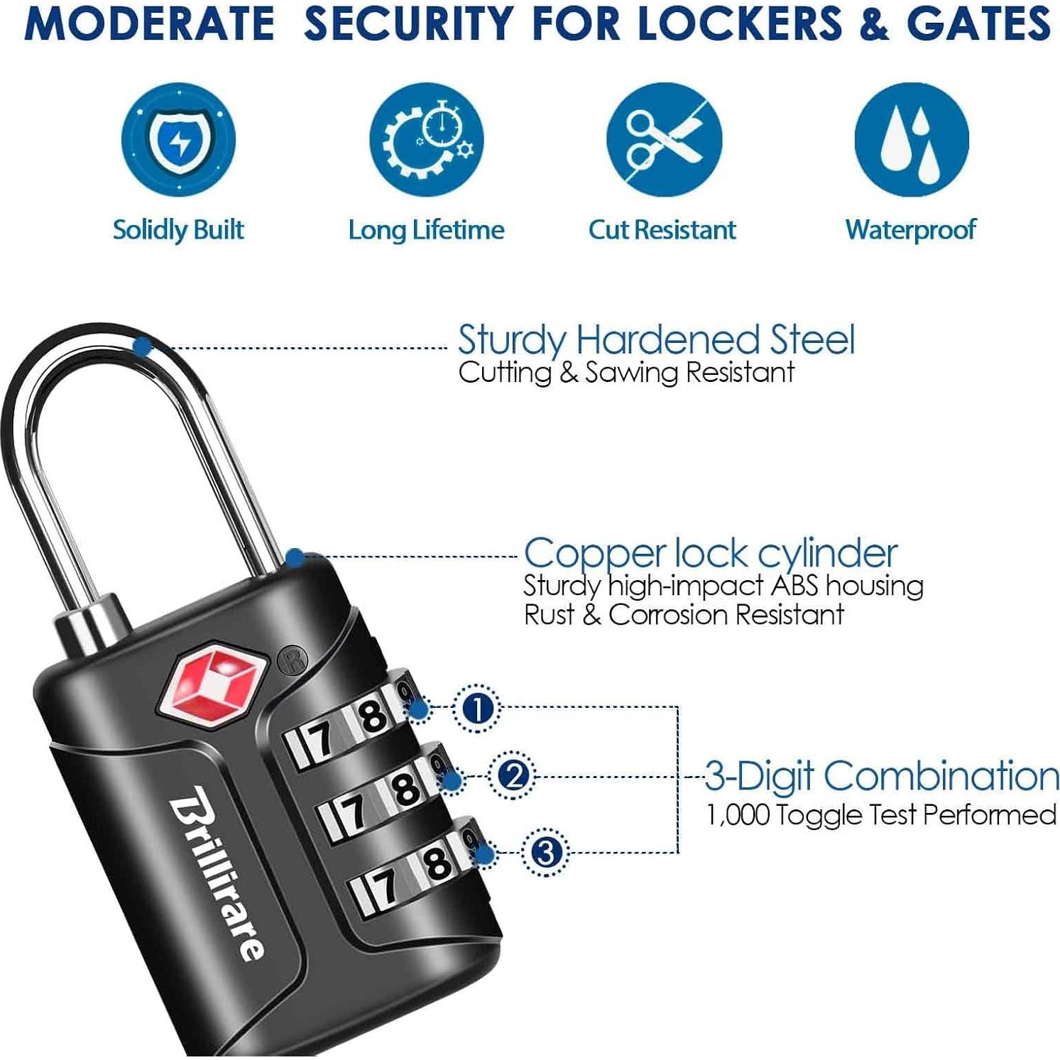 Paquete de 4 Candados de Combinación TSA Brillirare Negro