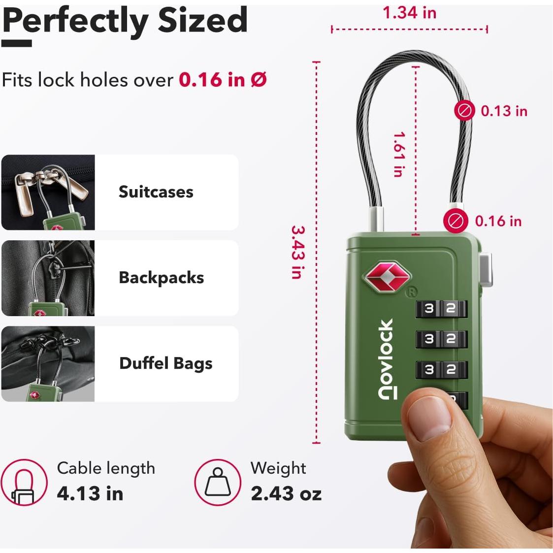 Candados de Equipaje TSA NovLock con Indicador de Inspección, 2 Piezas