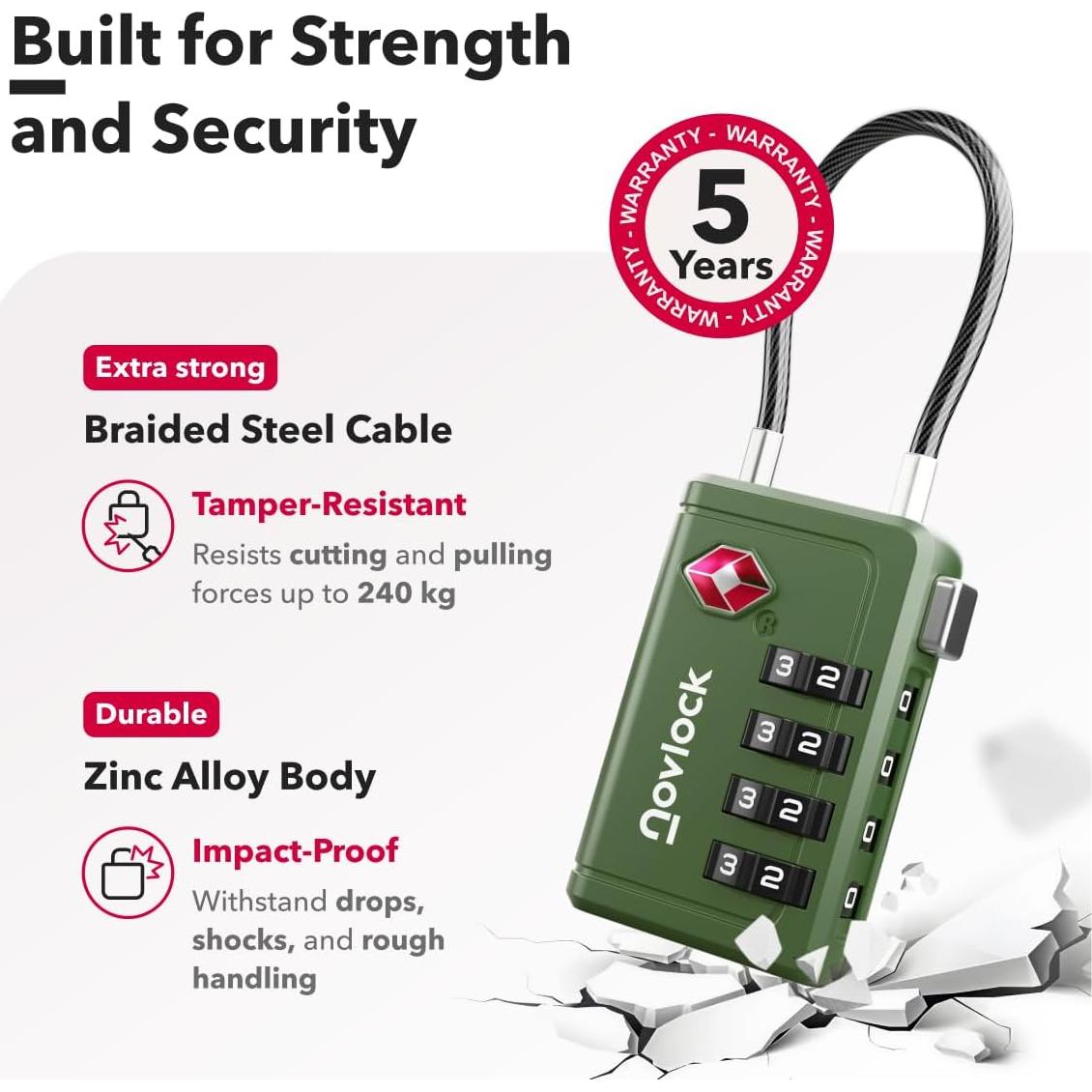 Candados de Equipaje TSA NovLock con Indicador de Inspección, 2 Piezas