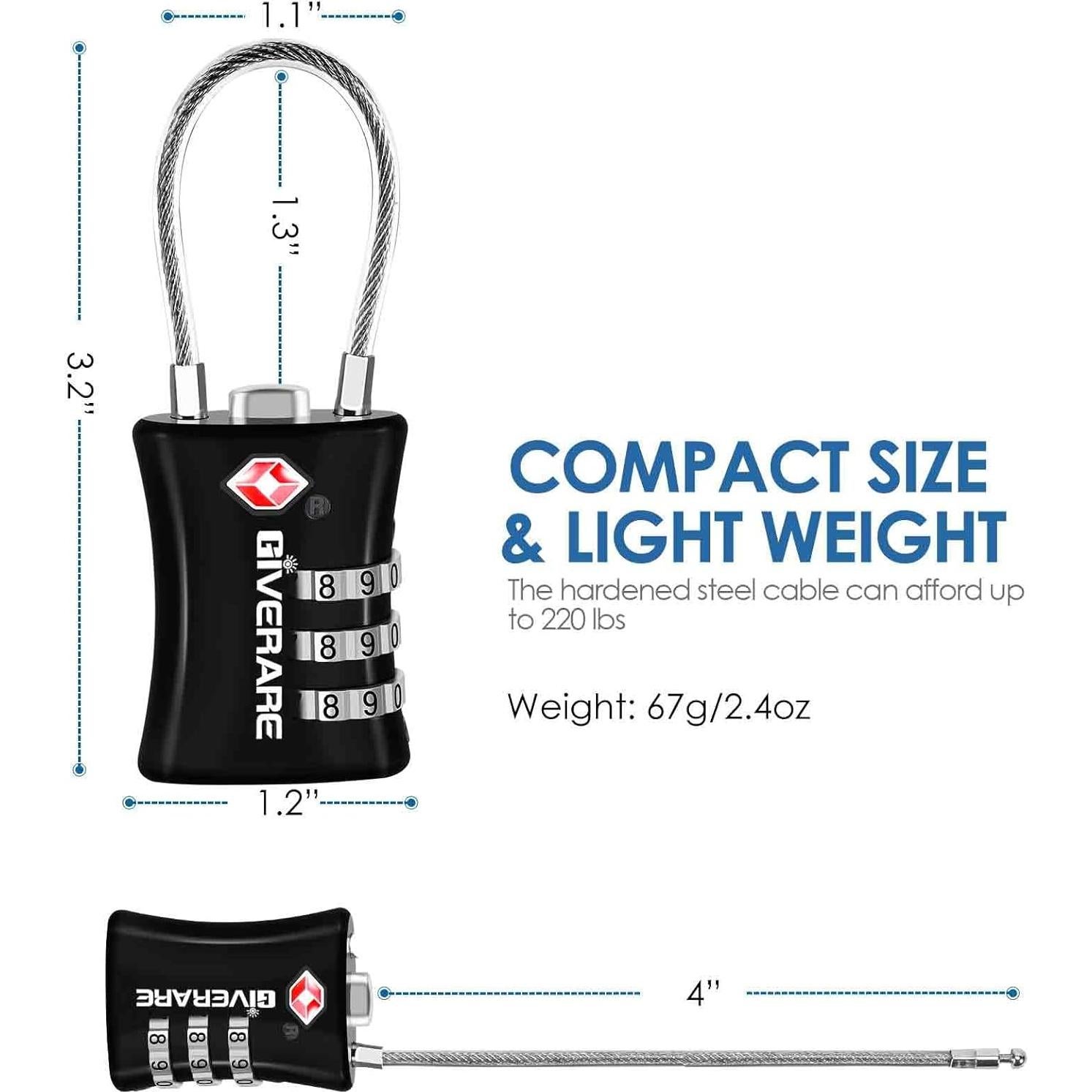 2 Candados de Equipaje TSA GIVERARE con Combinación 3 Dígitos