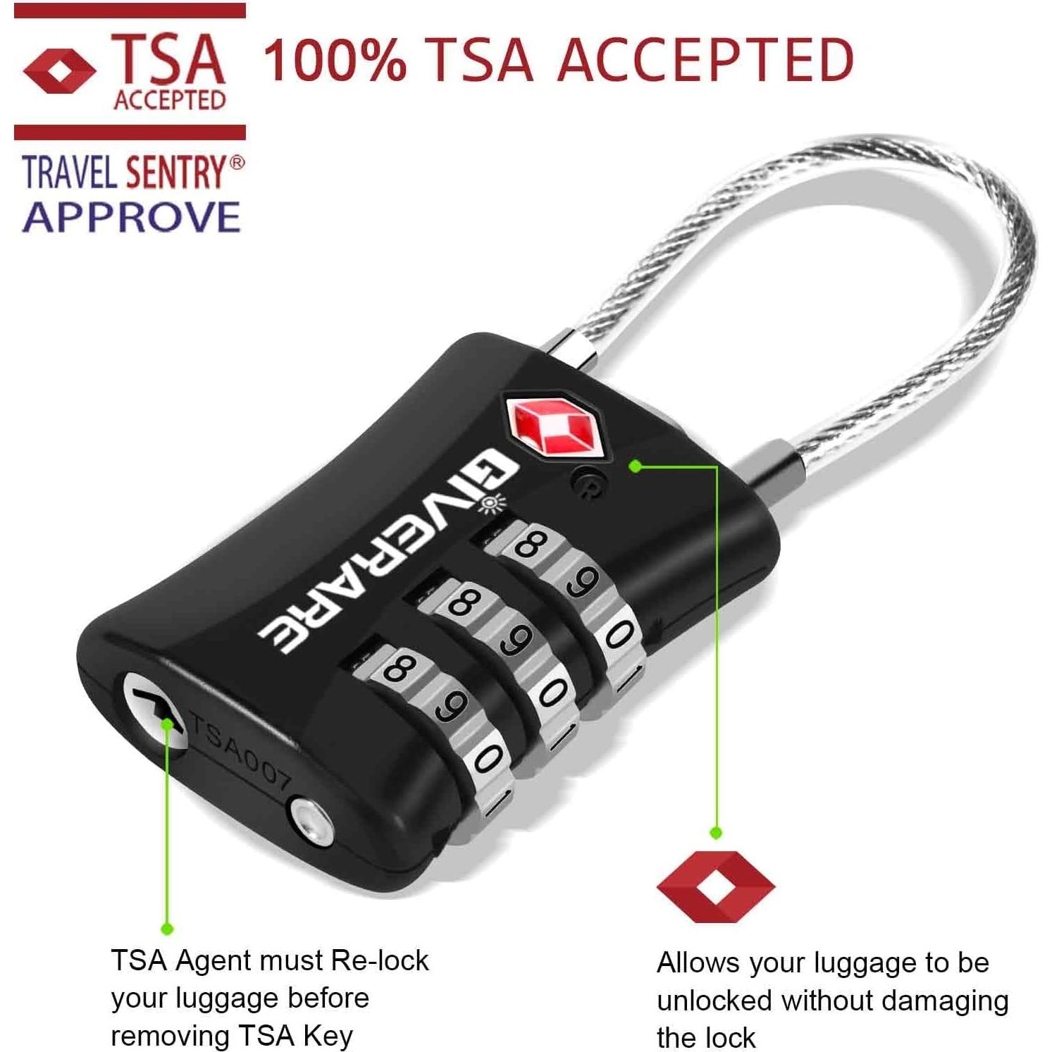 2 Candados de Equipaje TSA GIVERARE con Combinación 3 Dígitos