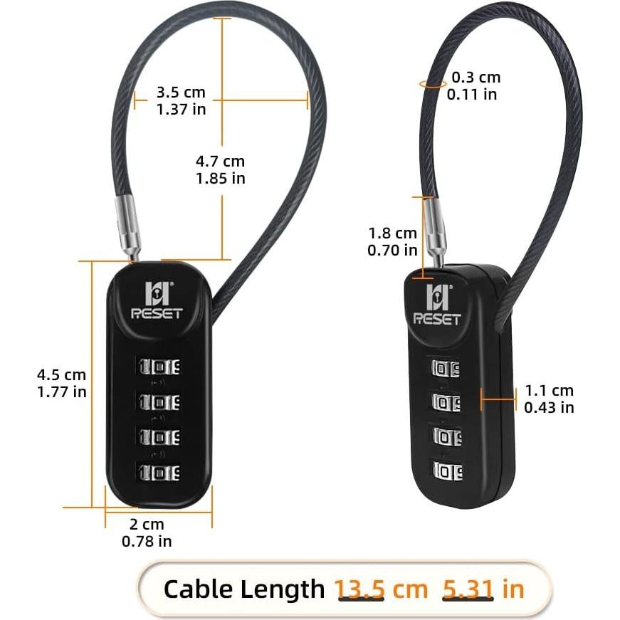 Candado de Combinación RESET-192 Negro 4 Dígitos 10cm 2 Piezas