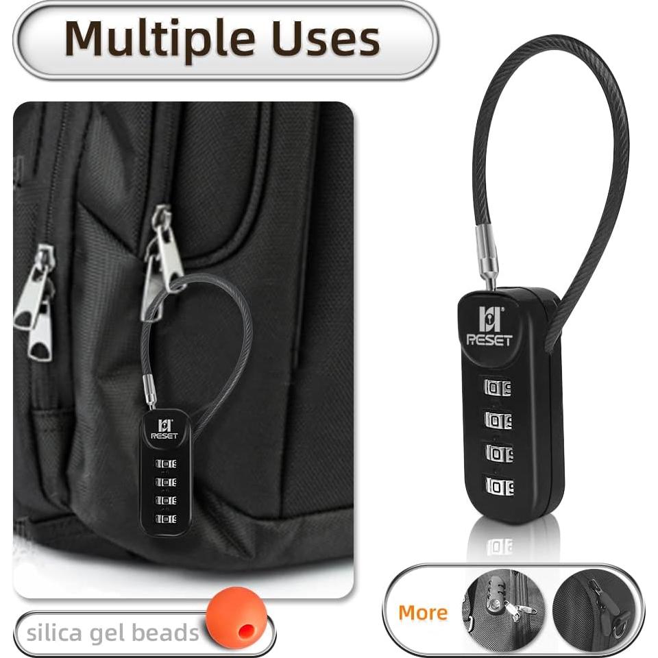 Candado de Combinación RESET-192 Negro 4 Dígitos 10cm 2 Piezas